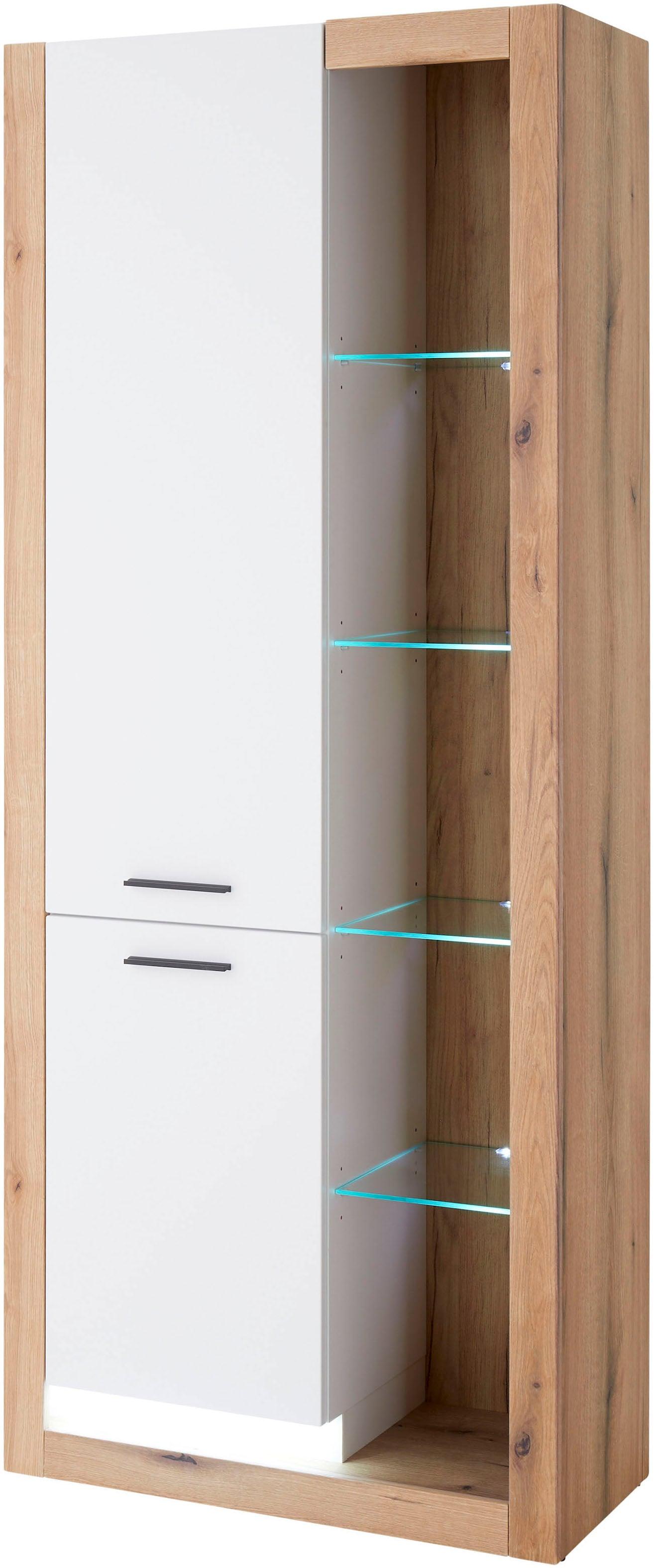Vitrine HOME AFFAIRE "Brixen, Vitrinenschrank in Eiche Dekor, moderne Standvitrine", eiche evoke, weiß, B:80cm H:195cm T:37cm, FSC-zertifizierter Holzwerkstoff, Schränke, Vitrine, Metallgriffe, ausreichend Stauraum, vielseitig einsetzbar, 80 cm breit
