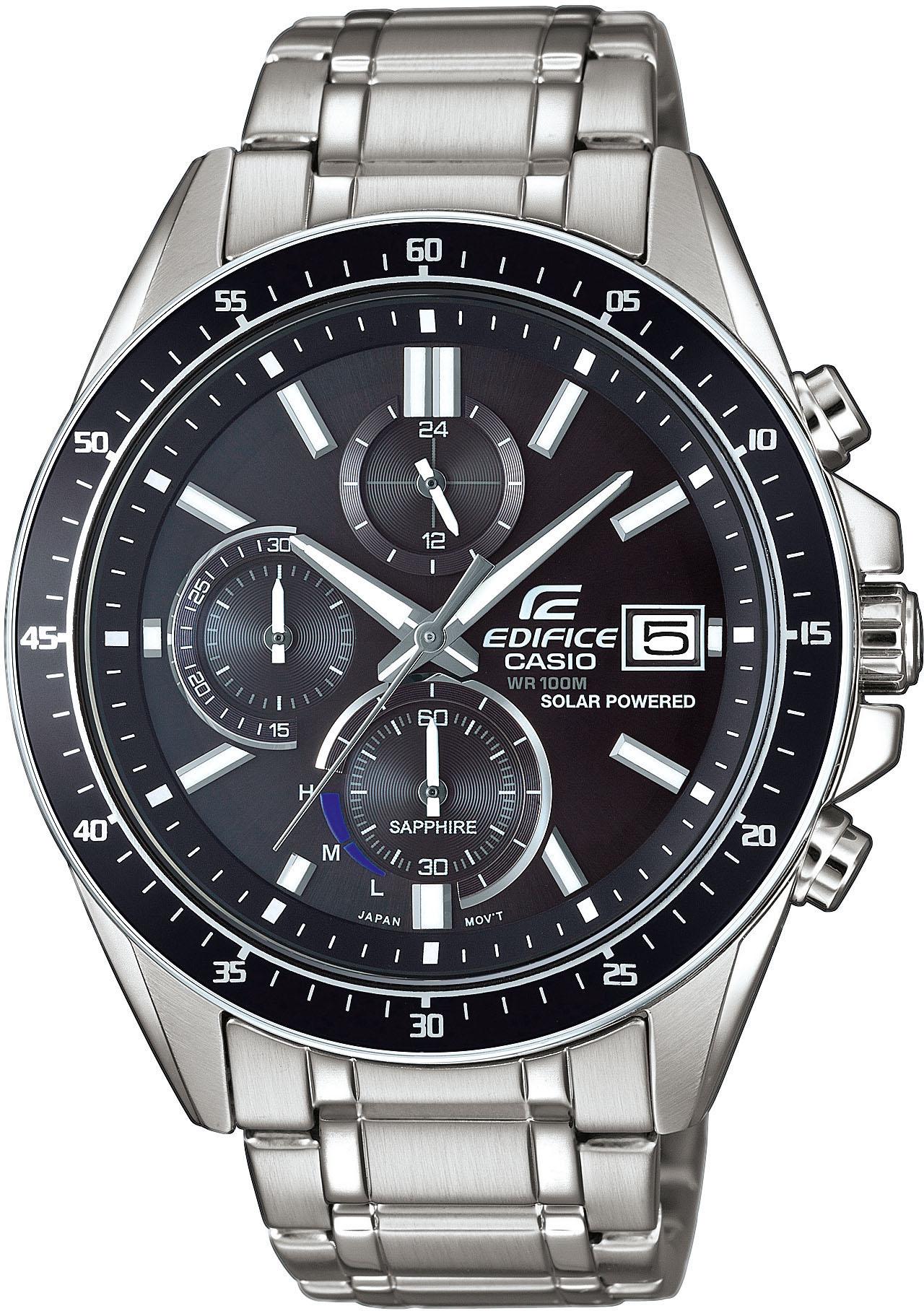 Chronograph CASIO EDIFICE, silber (schwarz, edelstahlfarben), Armbanduhren, Herren, Chronograph, Solaruhr, Armbanduhr, Herrenuhr, Saphirglas, Edelstahlarmband