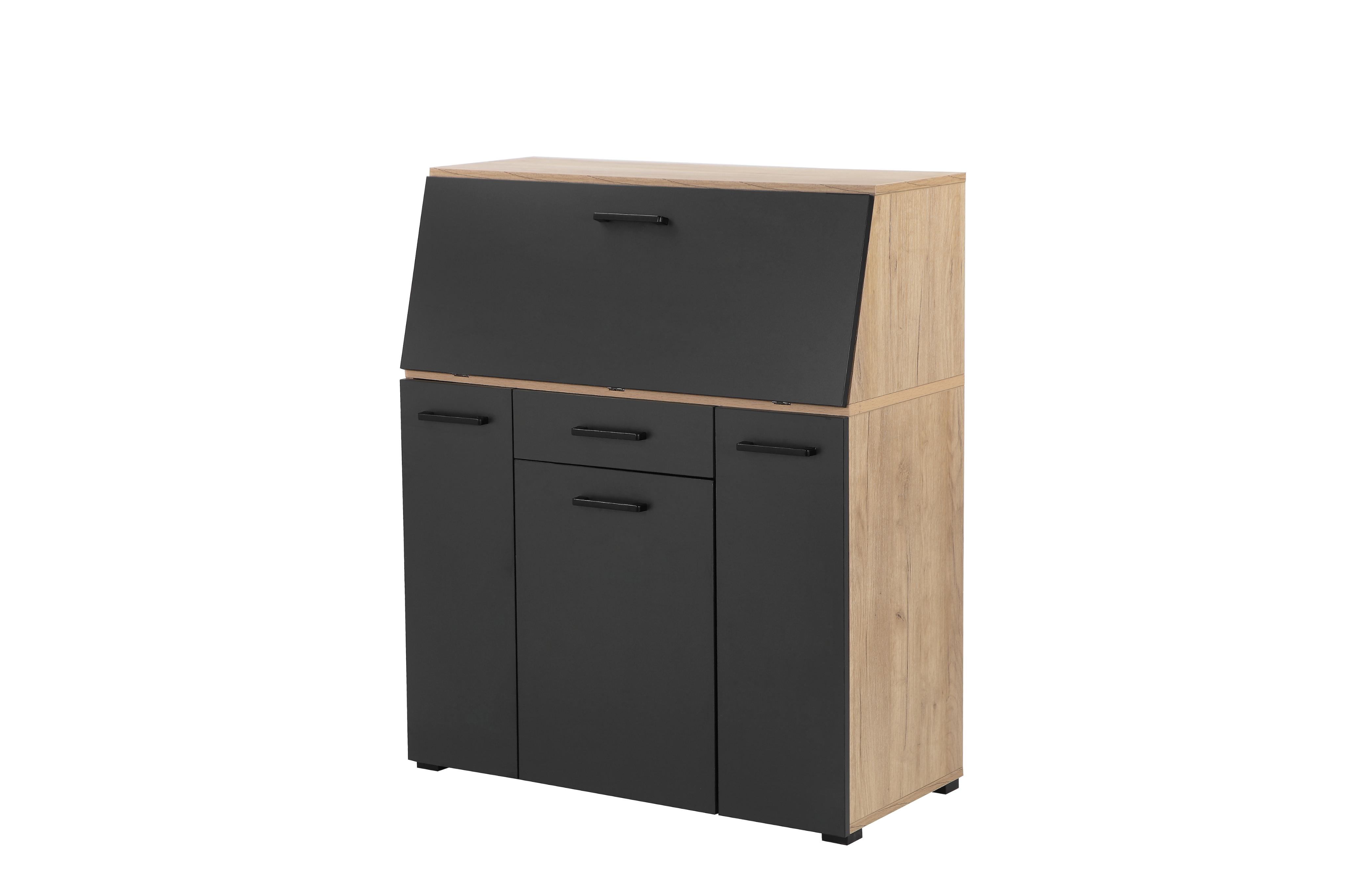Sekretär OTTO HOME "Moid, Home-Office-Schreibtisch", braun (eiche, schwarz graphit), B:88,5cm H:106cm T:41,5cm, Sekretäre, Sekretär, viele Stauraummöglichkeiten, kompaktes & modernes Design, B. 88,5 cm