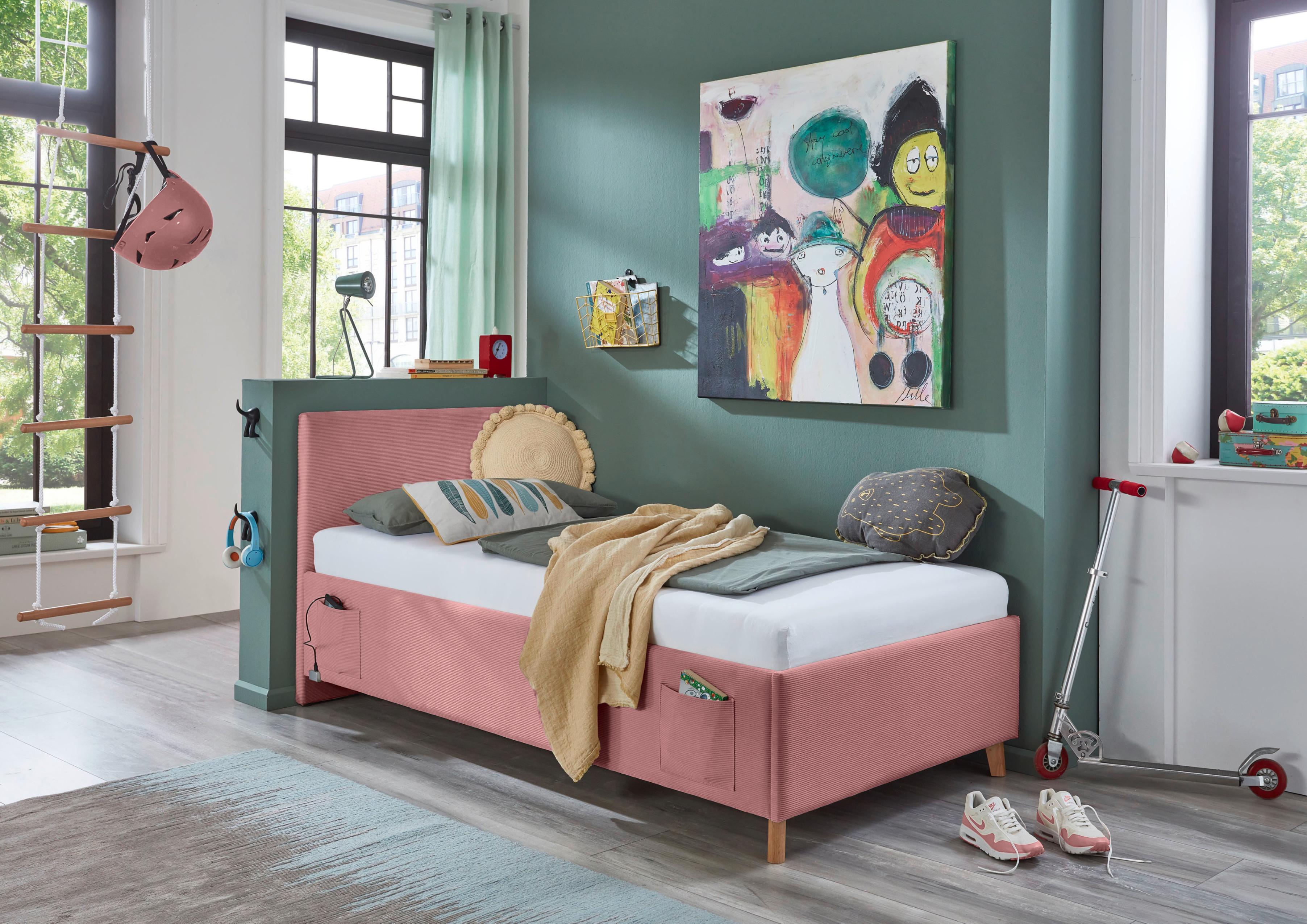 Kinderbett MEISE.MÖBEL "COOL", rosa (rose, rose), B:150cm L:210cm, Betten, Kinderbett, Polsterbett wahlweise mit Bettkasten, Jugendbett inkl. USB-Anschluss