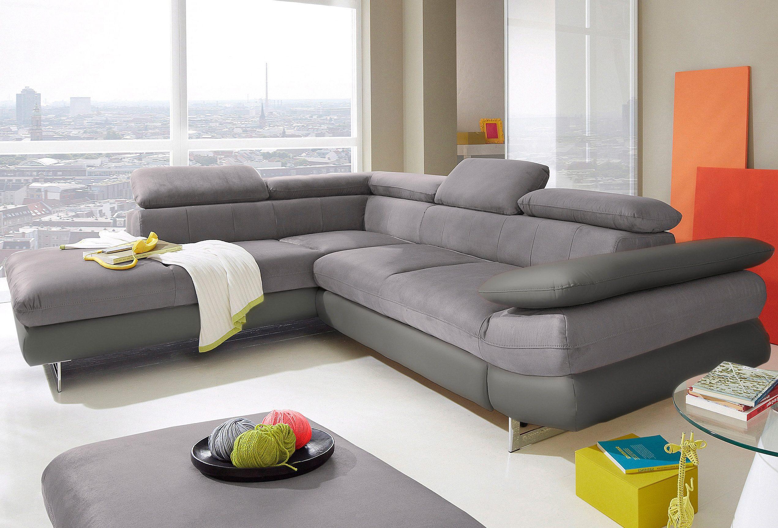 Ecksofa COTTA "Solution L-Form", grau (grau, grau), B:262cm H:73cm T:228cm, Sofas, Ecksofa, mit Arm- & Kopfteilverstellung, wahlweise mit Bettfunktion