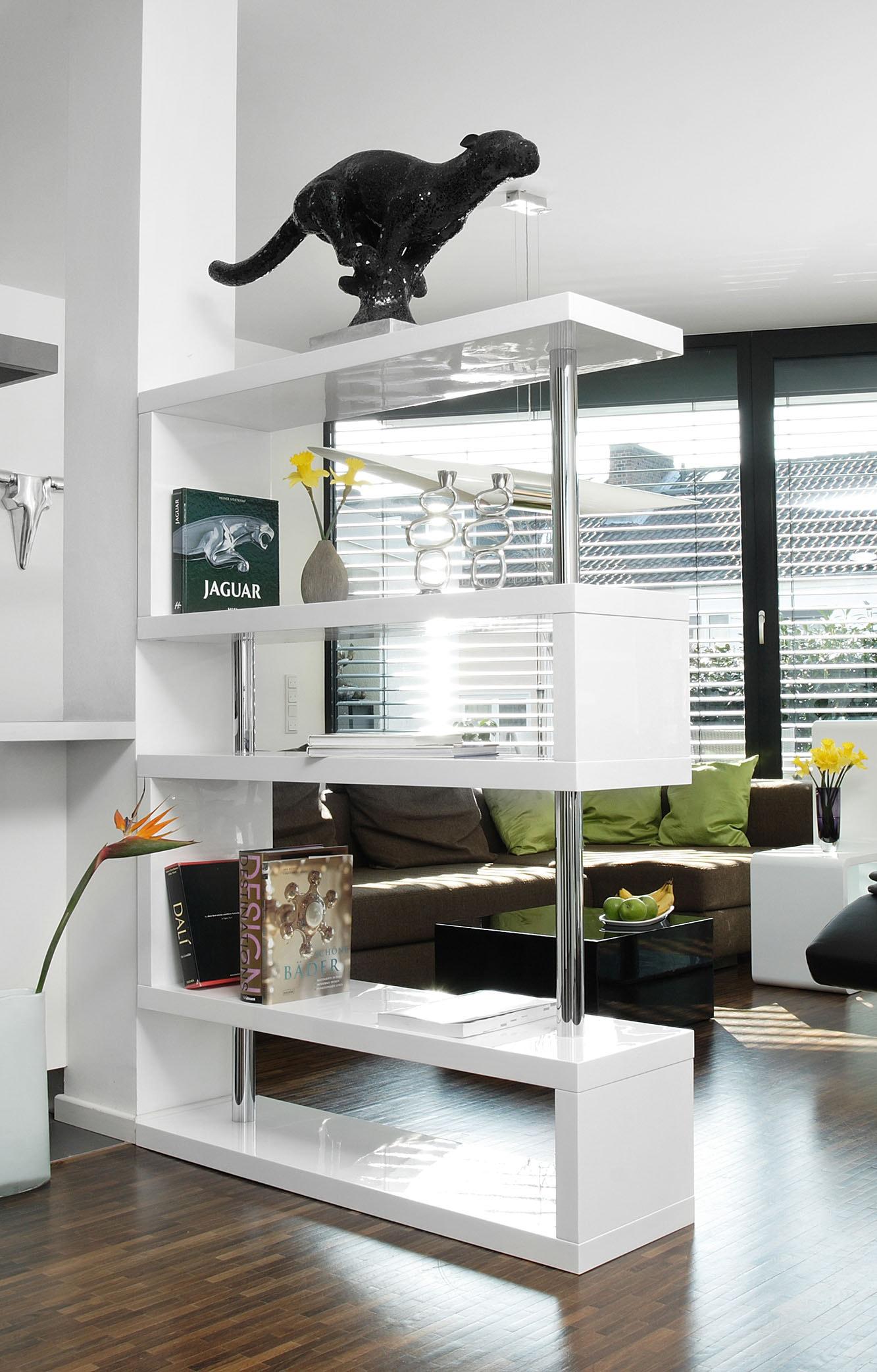 Raumteilerregal SALESFEVER "Levanto Regal mit Stil", weiß, B:120cm H:165cm T:35cm, MDF, Metall, Regale, Raumteilerregal, 2-in-1 Raumteiler: Stilvolles Regal mit Hochglanzoberfläche