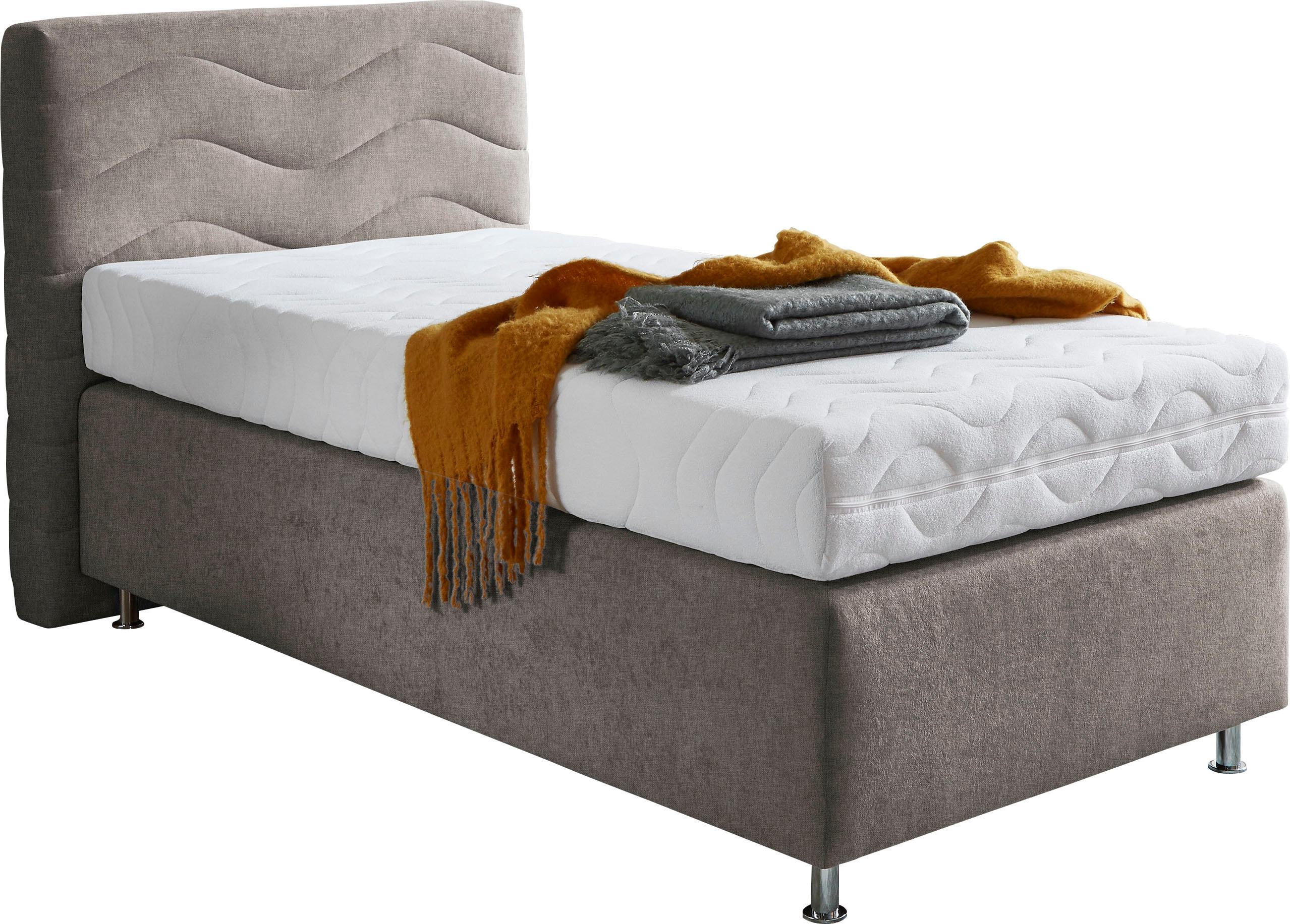 Boxspringbett "Sigma", beige (schwarz, beige), B:105cm L:210cm, Bezug Bett: Microvelours (100% Polyester) oder Feinstruktur (100% Polyester);Bezug Bonnell-Federkernmatratze: 100% Polyester;Bezug Kaltschaummatratze: 100% Polyester;Bezug Tonnentaschenfederkernmatratze: 80% Baumwolle, 20%Polyester, WESTFALIA SCHLAFKOMFORT, Komplettbetten, Boxspringbett