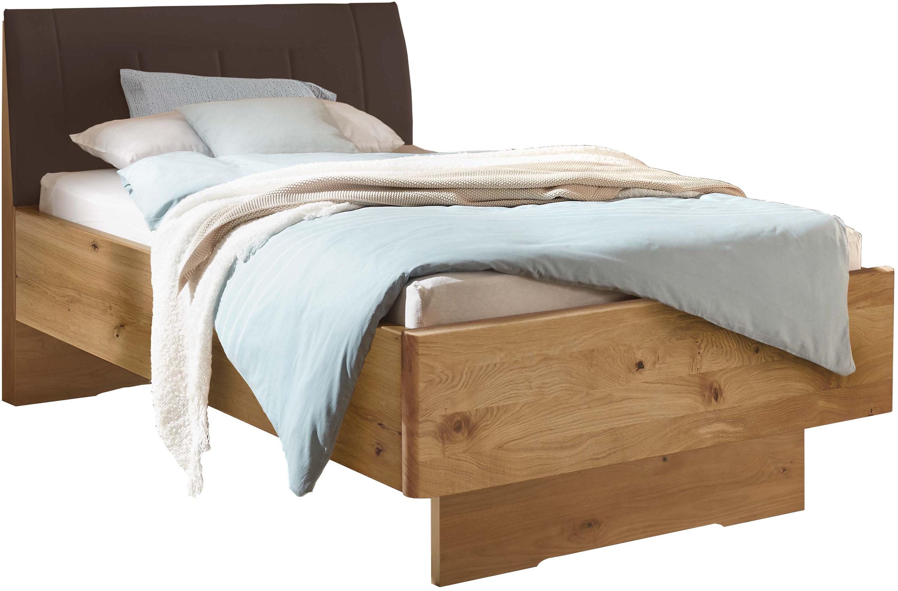 Holzbett WIEMANN "Cardiff, Bettgestell, Bettrahmen, teilmassiv, mit Polsterkopfteil", bianco, eiche teilmassiv, B:120cm L:220cm, Betten, Holzbett, Fußteil aus Massivholz, verschiedene Größen