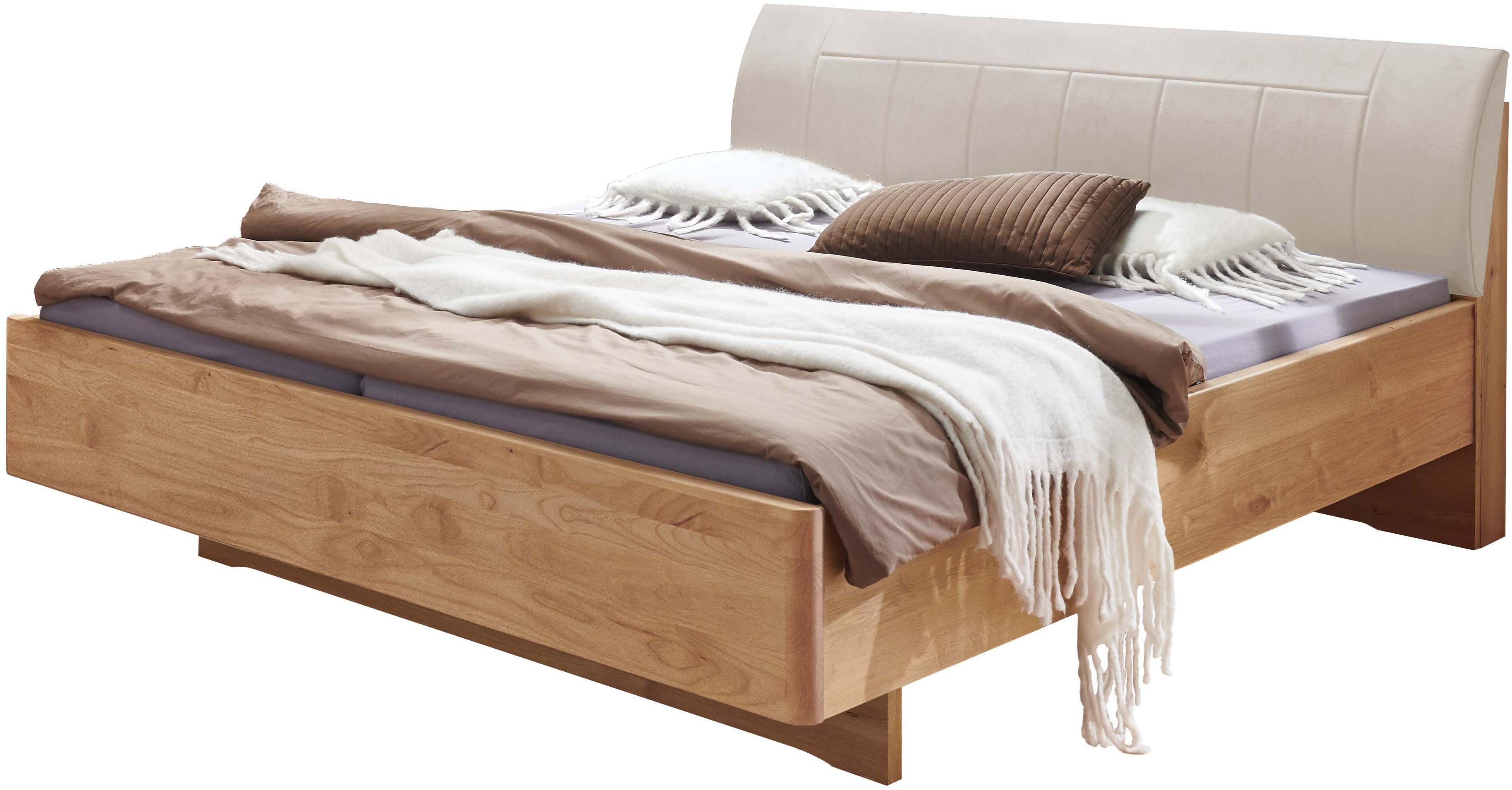 Holzbett WIEMANN "Cardiff, Bettgestell, Bettrahmen, teilmassiv, mit Polsterkopfteil", erle teilmassiv, B:140cm L:220cm, Betten, Holzbett, Fußteil aus Massivholz, verschiedene Größen