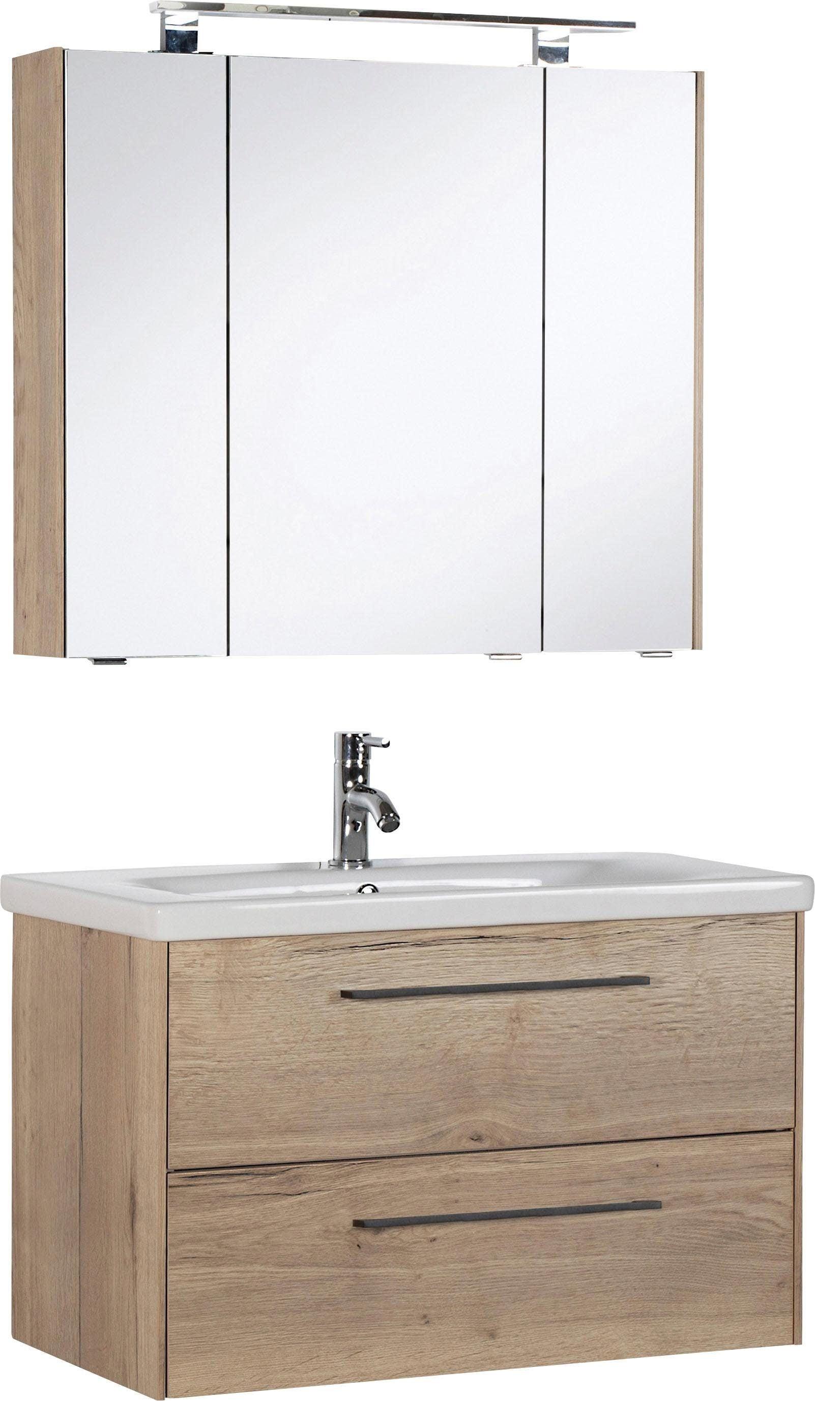 Badmöbel-Set SAPHIR "3400", beige (eiche struktur, eiche struktur), Kastenmöbel-Sets, Badmöbel-Set, Breite 80 cm