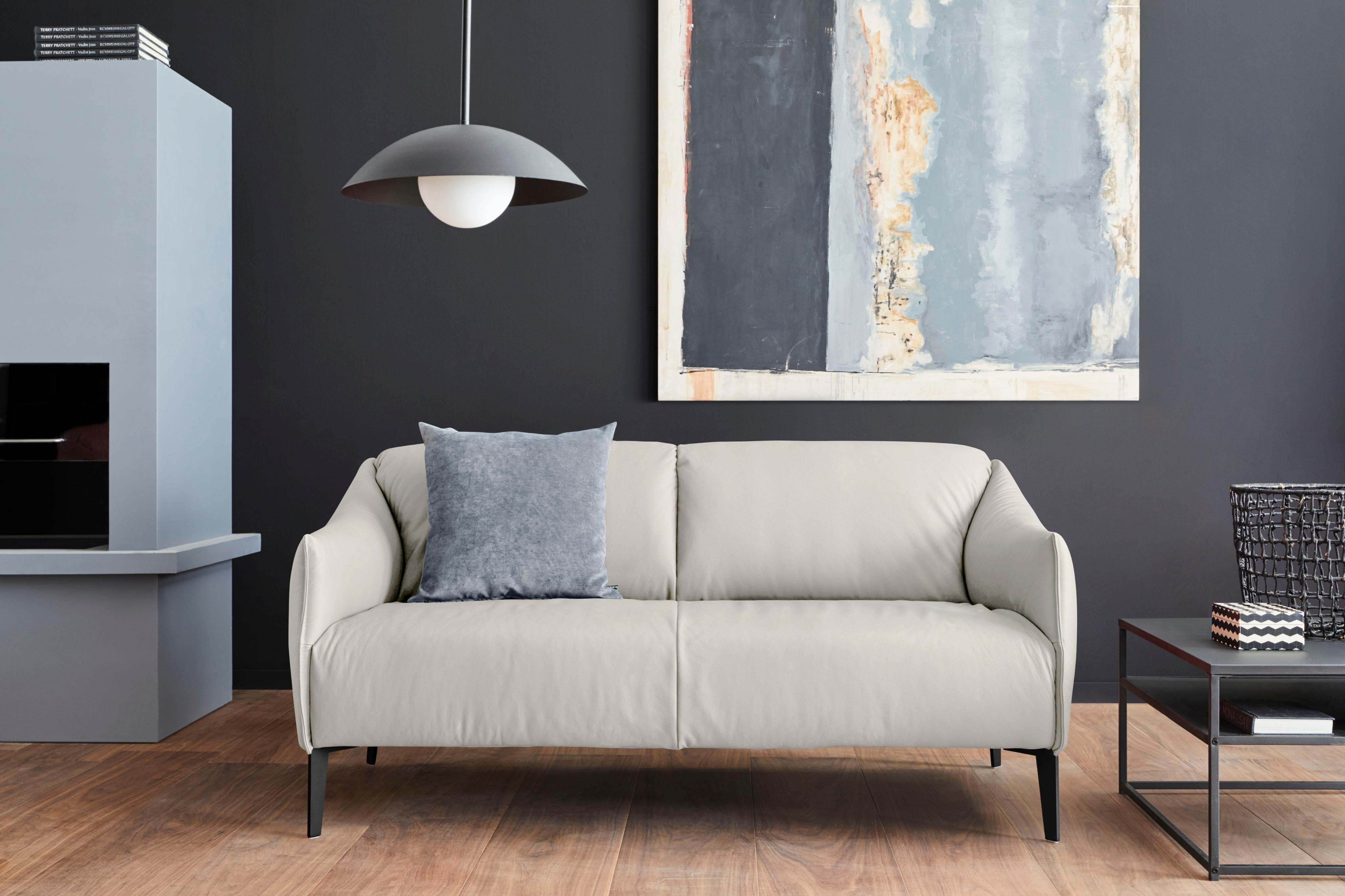 2,5-Sitzer W.SCHILLIG "sally", weiß (weiß z59), B:174cm H:78cm T:84cm, Longlife Xtra-Leder Z59: Glattleder mit modischer Prägung. Hautstärke 0, 9 - 1, 1 mm., Sofas, 2 5-Sitzer, mit Metall-Winkelfüßen in Schwarz pulverbeschichtet, Breite 174 cm