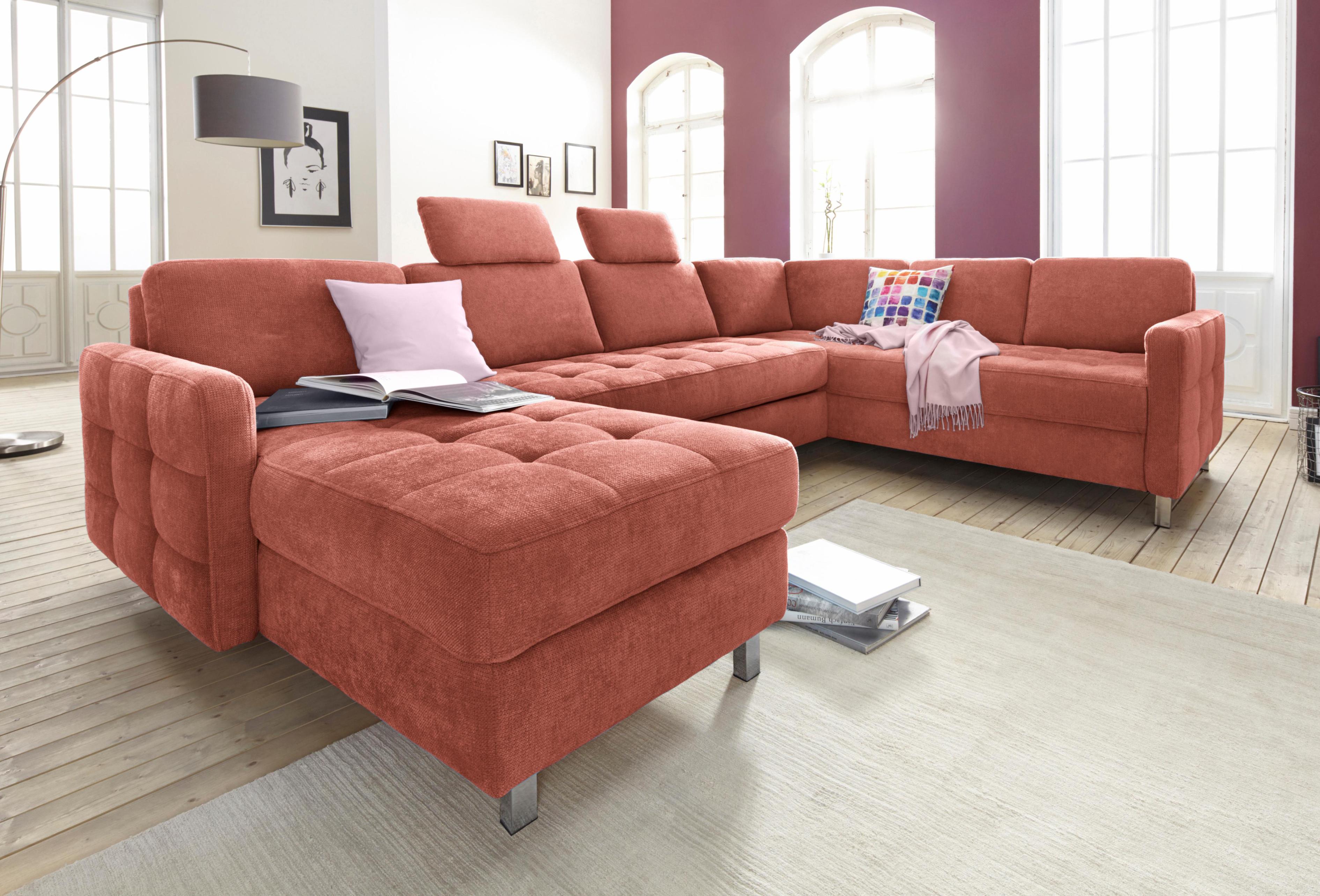 Wohnlandschaft SIT & MORE "Pablo U-Form", orange (terra), B:292cm H:80cm T:87cm, Struktur (100% Polyester);Kunstleder SOFTLUX;Luxus-Microfaser ALTARA NUBUCK (100% Polyester), Sofas, Wohnlandschaft, wahlweise mit Bettfunktion und Bettkasten