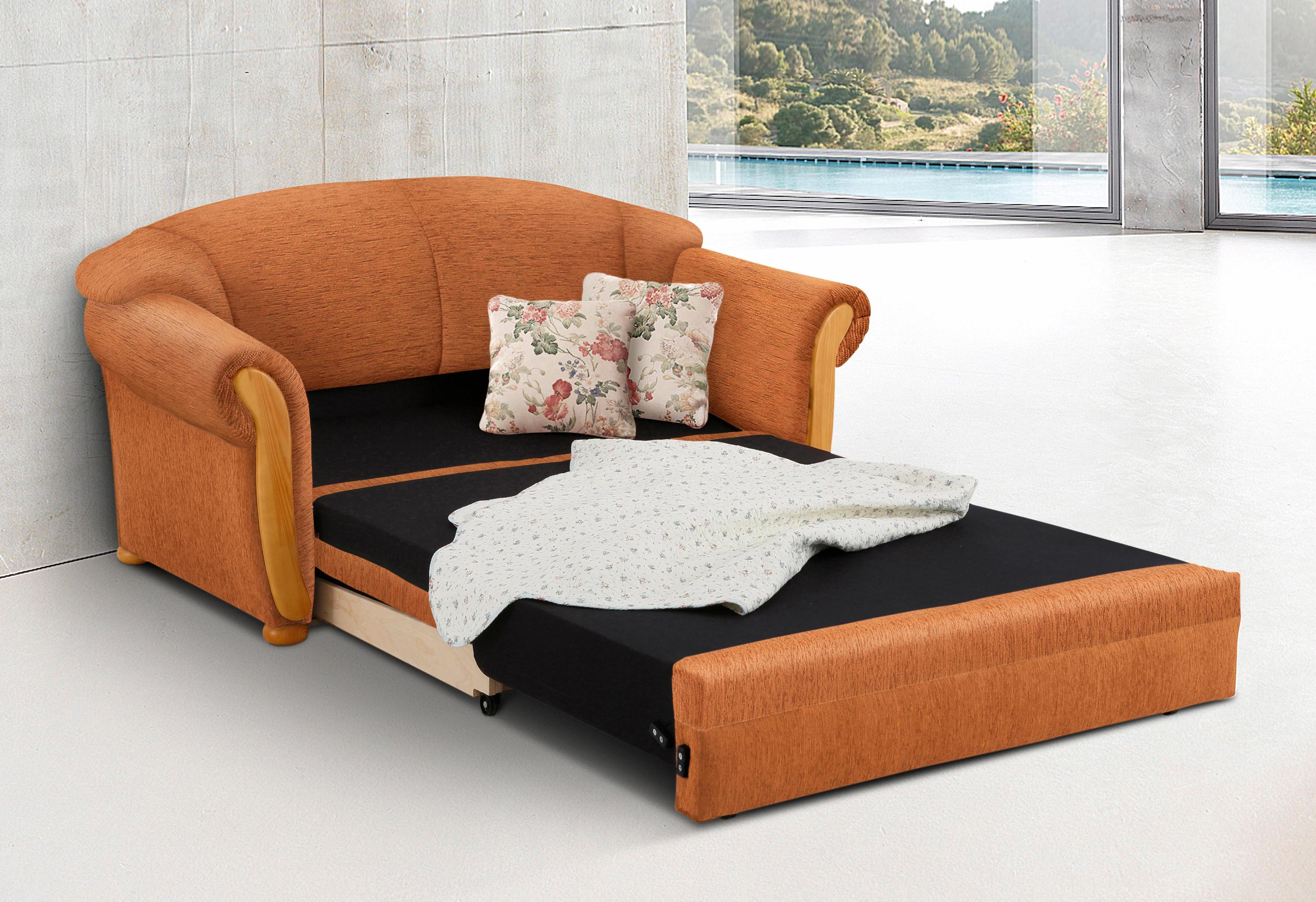2-Sitzer HOME AFFAIRE "Milano, Schlafsofa im Landhaus-Stil, bequem, Liegefläche 188/124cm", orange (terrakotta), B:174cm H:87cm T:88cm, Chenille (70% Polyacryl, 30% Polyester) auf Korpus und Zierkissen, Sitz und Rücken im Blumenmuster »Paradise« (100% Polyester), Sofas, 2-Sitzer, mit Bettfunktion