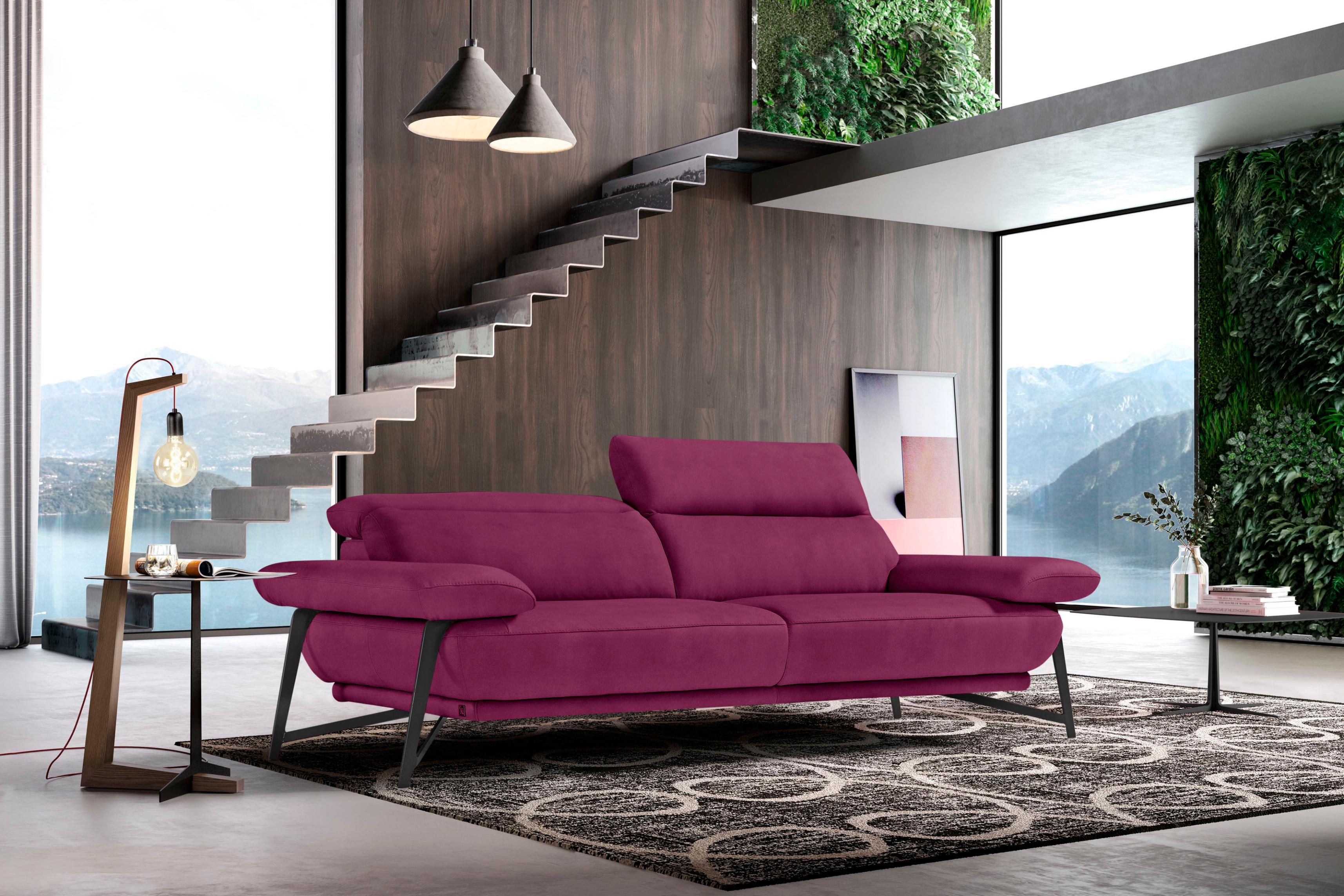 2,5-Sitzer EGOITALIANO "Anais, Designsofa mit erstklassigem Sitzkomfort, Fußfarbe schattengrau", pink (fuchsia), Sofas, B/H/T: 232cm x 74cm x 106cm, Luxus-Microfaser, 2 5-Sitzer, Kopfteil verstellbar, 232 cm, Luxus-Microfaser, fuchsia, B:232cm H:74cm T:106cm