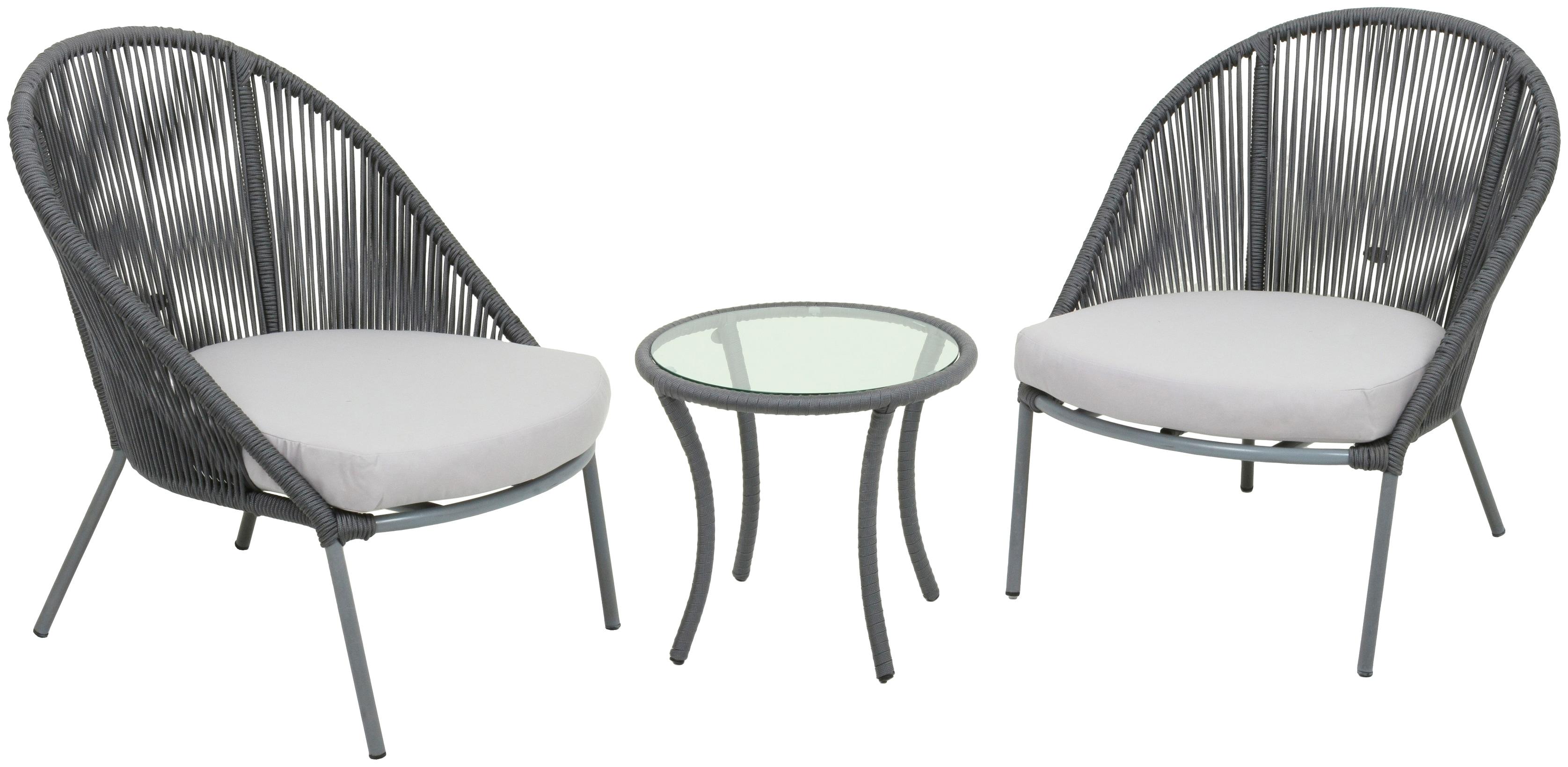 Garten-Essgruppe GARDEN PLEASURE "Piräus", grau (dunkelgrau, lichtgrau, anthrazit, anthrazit), B:250cm H:45cm T:100cm, Glas, Kunststoff, Polyester, Stahl, Sitzmöbel-Sets, Garten-Essgruppe, Seilbespannung