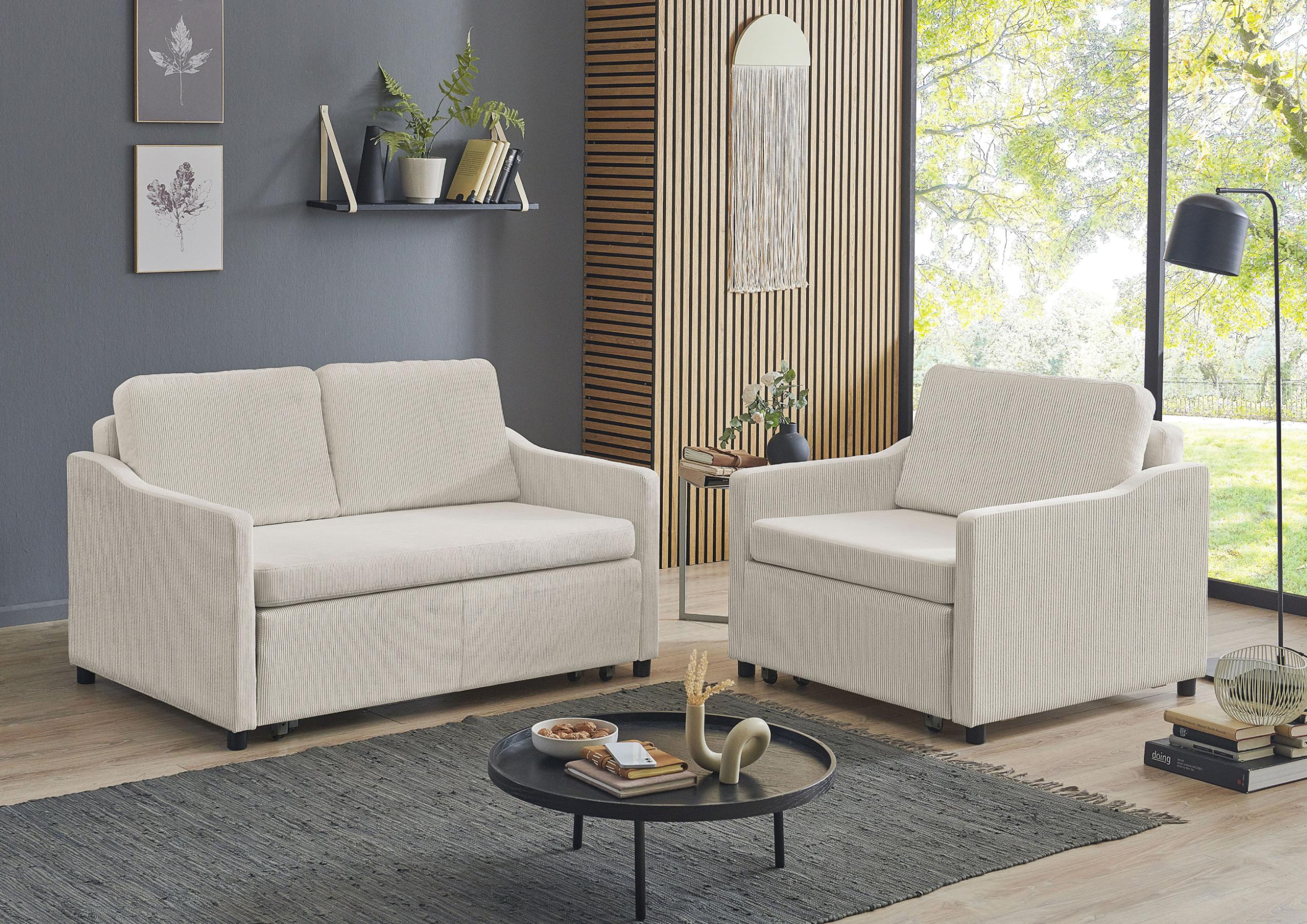 Schlafsofa "Anella", beige (creme), B:134cm H:85cm T:93cm, ATLANTIC HOME COLLECTION, Sofas, Schlafsofa, mit Cord-Bezug, mit Schlaffunktion, frei im Raum stellbar