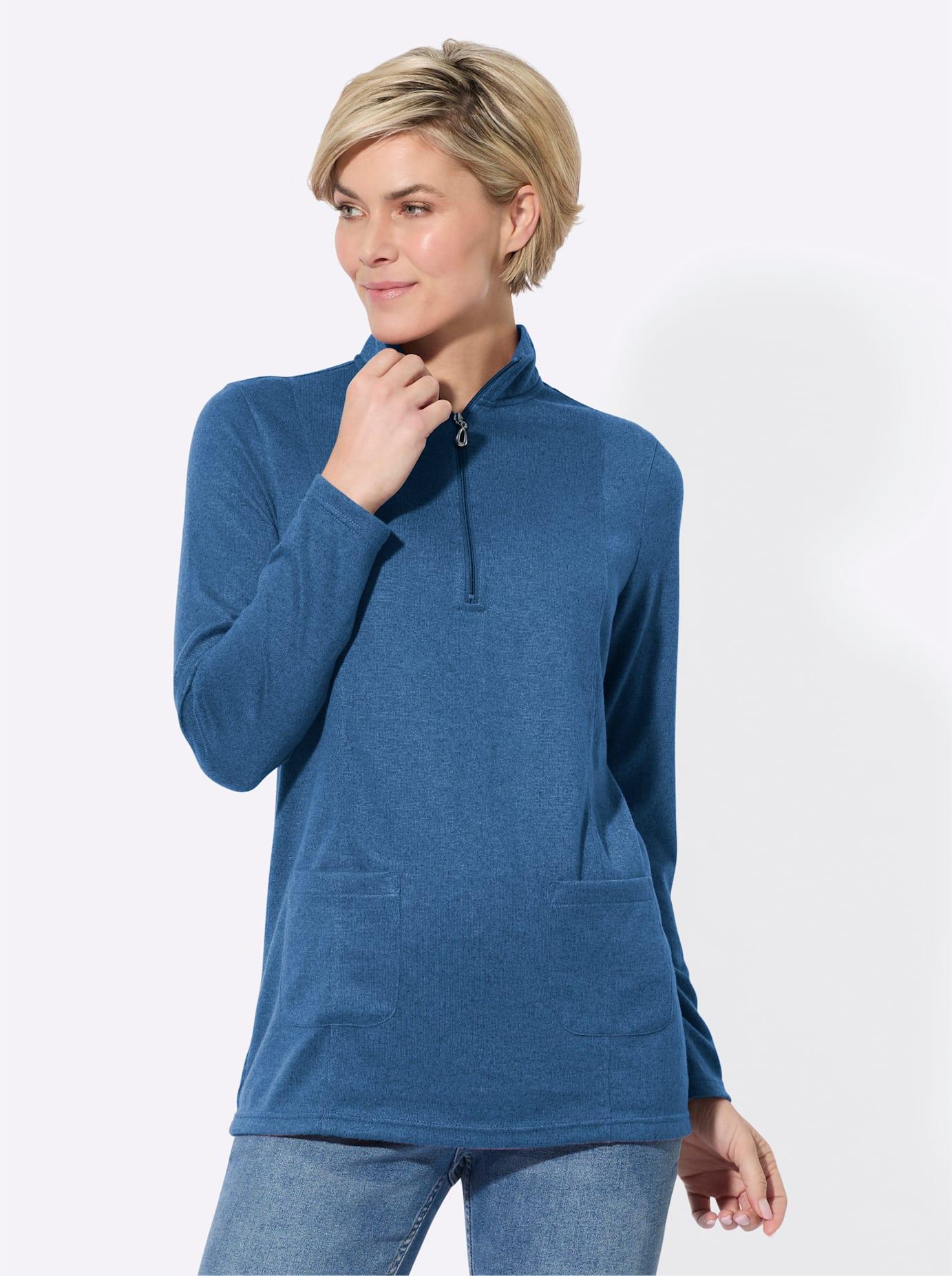 Longshirt CLASSIC BASICS "Longshirt", Damen, Gr. 52, blau (mittelblau, meliert), 95% Polyester, 5% Elasthan, meliert, Shirts Longshirt