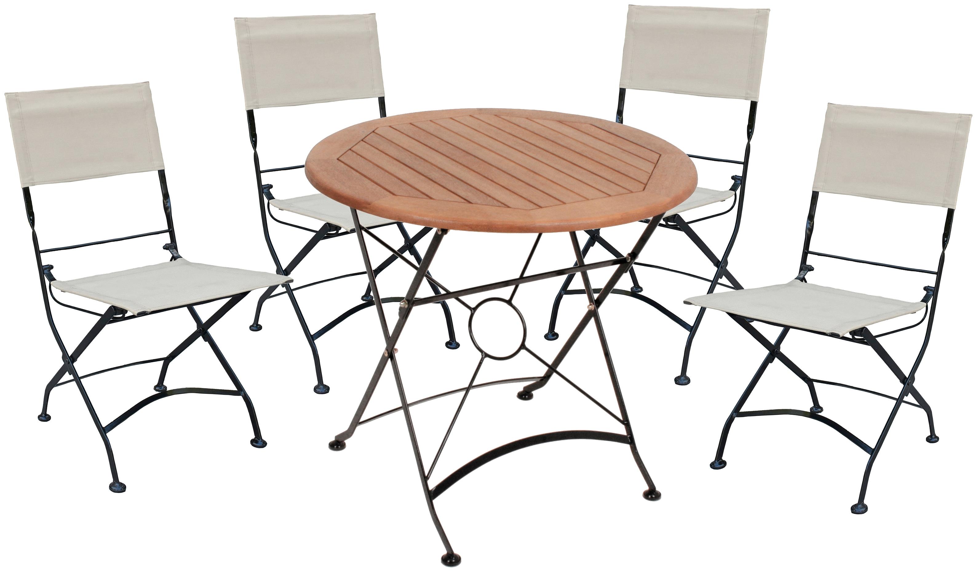 Garten-Essgruppe GARDEN PLEASURE "TRIEST", braun (braun, beige, schwarz, beige, schwarz), B:180cm H:89cm T:180cm, FSC-zertifiziertes Massivholz, Kunststoff, Stahl, Sitzmöbel-Sets, Garten-Essgruppe