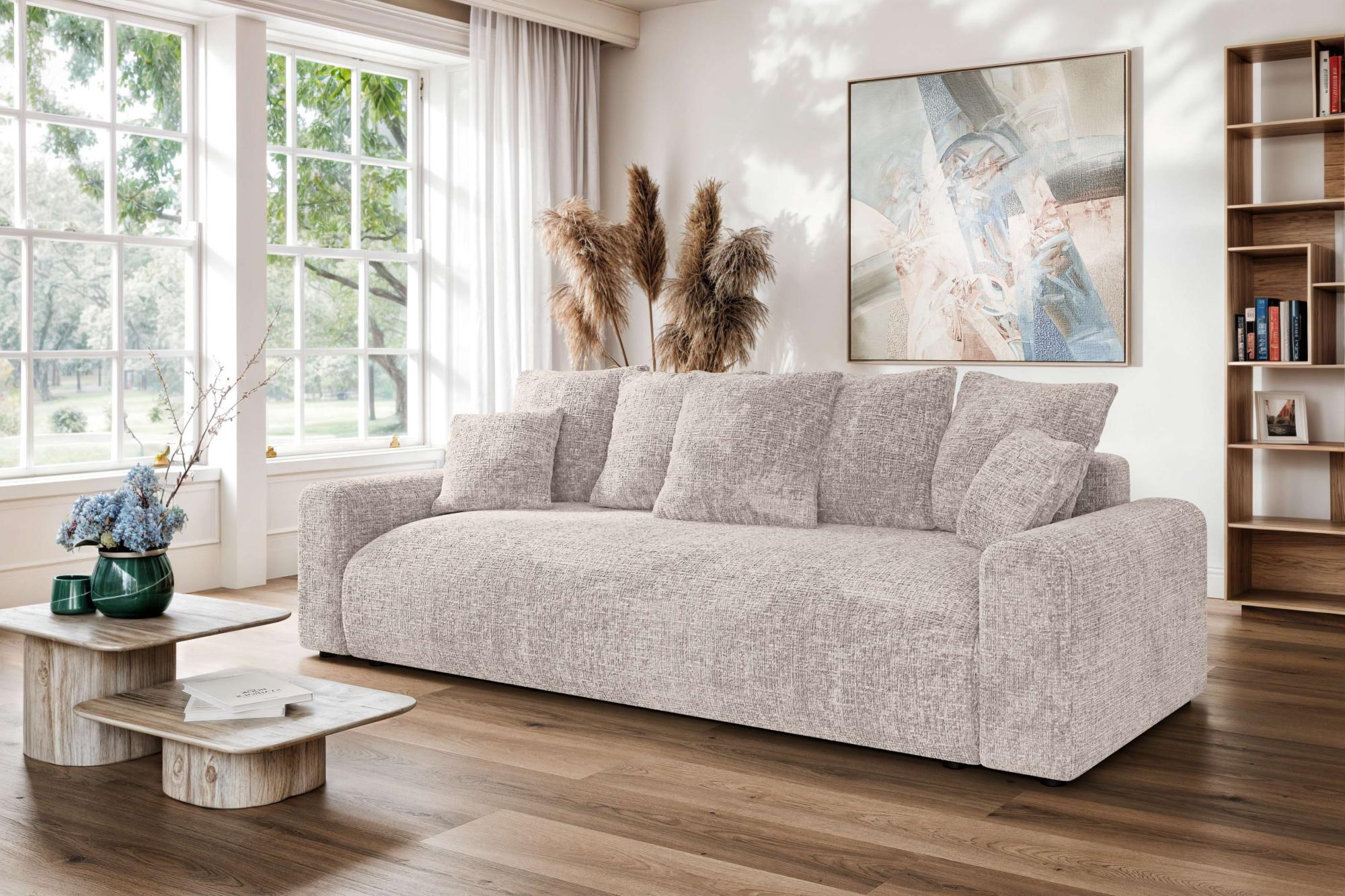 Big-Sofa HOME AFFAIRE "LAKESIDE klein 3-Sitzer Schlafsofa mit Bettkasten, Breite 238 cm", hellbeige, B:238cm H:85cm T:98cm, 100% Polyester, Sofas, Big-Sofa, Liegefläche 149x195 cm, hoher Sitzkomfort, Maße B/T/H: 238/98/85cm