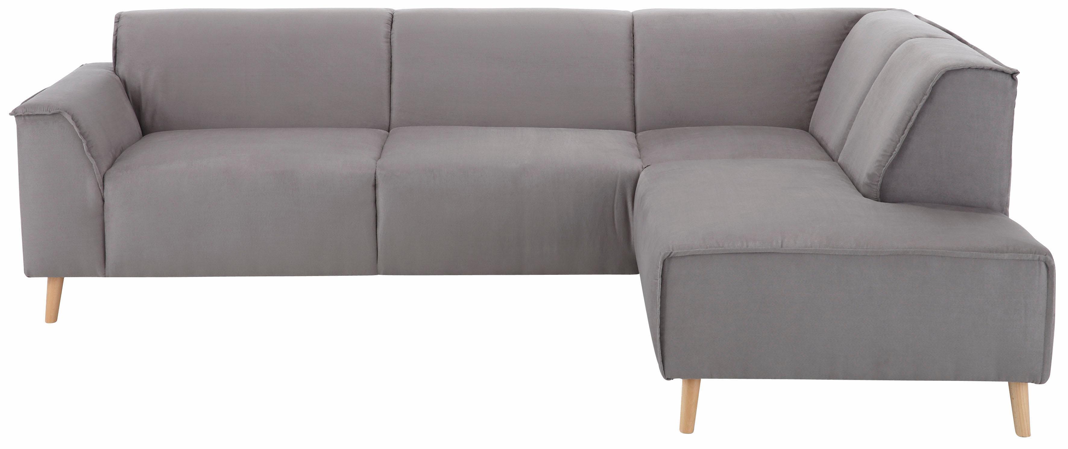 Ecksofa HOME AFFAIRE "Julia zeitlose und elegante Couch, hoher Sitzkomfort, L-Form", grau (mittelgrau), B:263cm H:81cm T:191cm, Struktur fein ( 100% Polyester);Struktur weich (92% Polyester, 8% Nylon);Luxus-Microfaser Lederoptik (100% Polyester), Sofas, Ecksofa, Federkern-Polsterung, Holzfüße, Keder