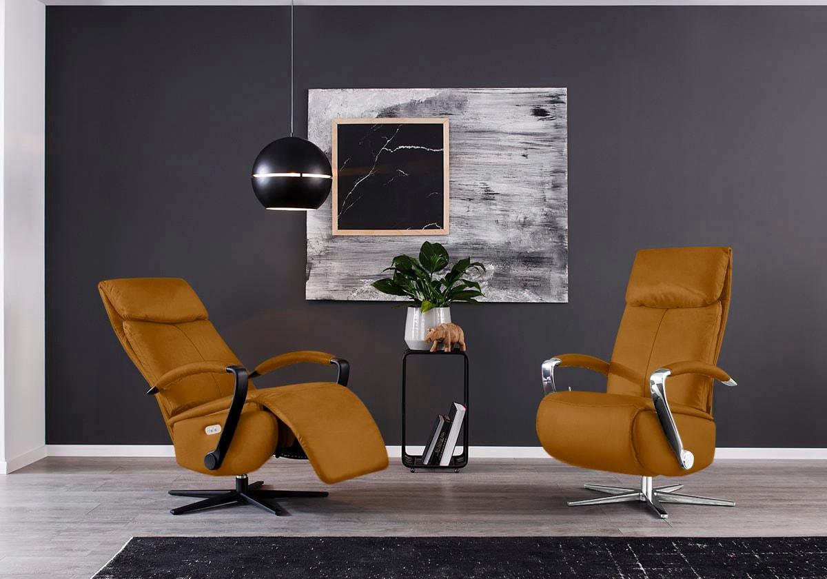 Relaxsessel W.SCHILLIG "rumbaa", gelb (brandy s37), B:73cm H:115cm T:84cm, Stoff S37 (100% Polyester): Luxus-Microfaser in Lederoptik, Sessel, Relaxsessel, wahlweise mit Doppelmotor, in Größen S, M & L, mit 5-Sternfuß