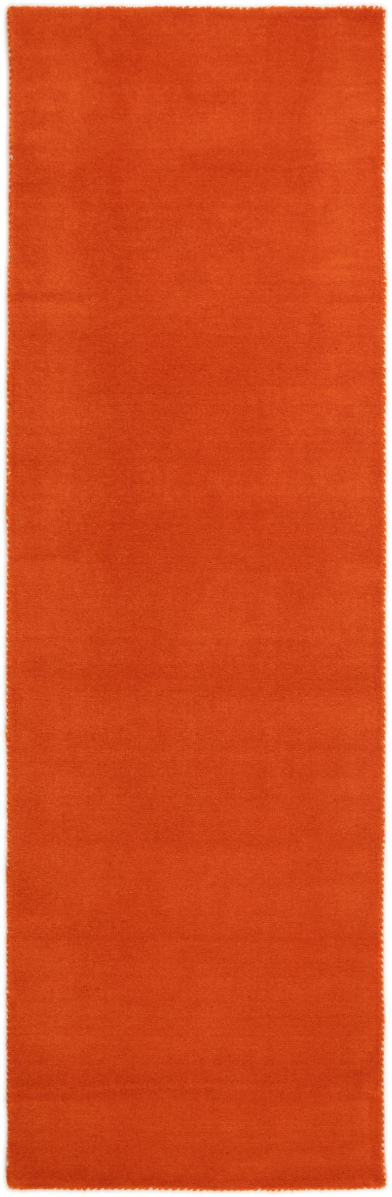 Wollteppich CARPETFINE "Gabbeh Lola Uni", orange, B:80cm H:14mm L:150cm, Wolle, Teppiche, Wollteppich, mit natürlichem Pflanzenmaterial von Hand gewebt, auch in Rund