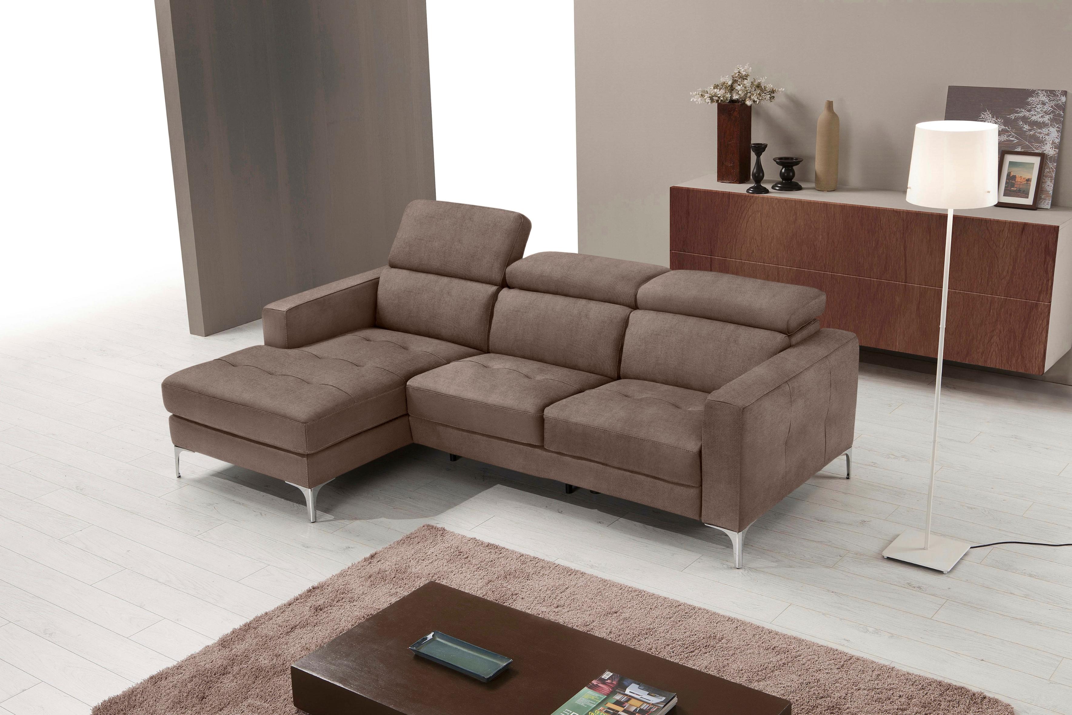 Ecksofa EGOITALIANO "Matt, erstklassiger Sitzkomfort, aufwendige Detailverarbeitung, L-Form", braun (mud), B:247cm H:100cm, Luxus-Micofaser Lederoptik (100% Polyester) ist ein neues technisches Gewebe mit einem visuellen und taktilen Aspekt, der dem Nubuk sehr nahe kommt, mit innovativen Eigenschaften. Seine außerordentliche Weichheit kommt von einem exklusiven Produktionsprozess, der Unreinheiten