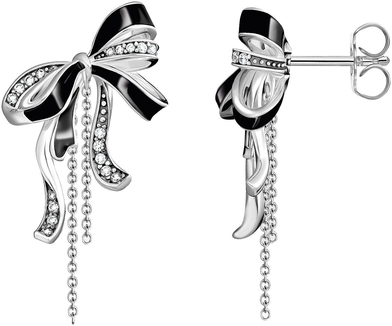 Paar Ohrhänger THOMAS SABO "Schleifen-Ohrringe Lovely Romance", schwarz-weiß (silberfarben, schwarz, weiß, weiß), Ohrringe, Damen, Silber 925 (recycelt), Paar Ohrhänger, mit Zirkonia (synth.)