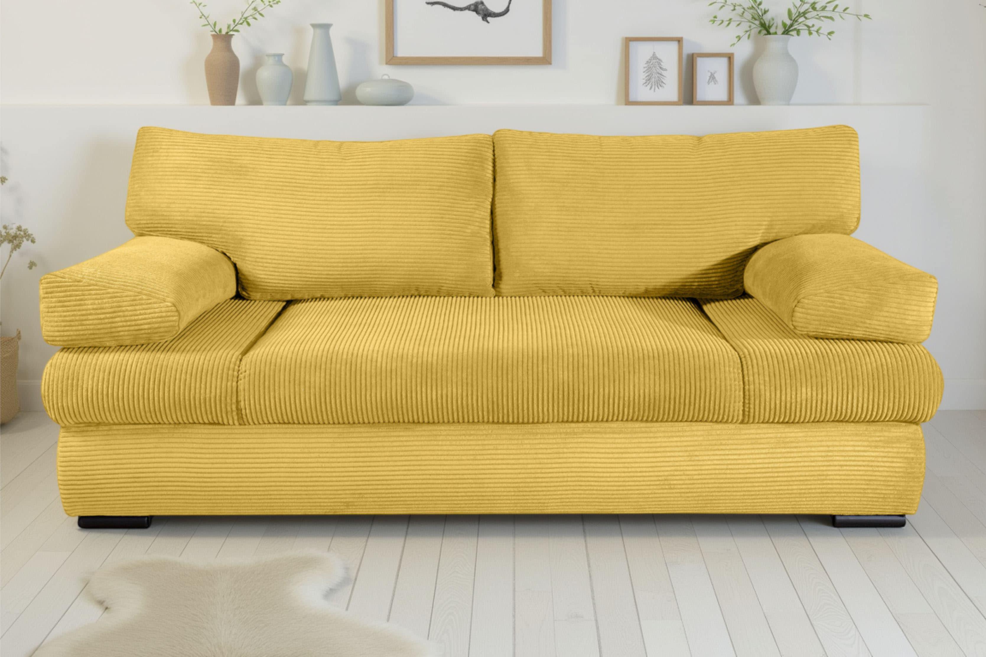 Schlafsofa COLLECTION AB "Tina Breite 200 cm, Liegefl. 146x200 cm", gelb, B:200cm H:42cm T:95cm, 100%Polyester, Sofas, Schlafsofa, mit Bettfunktion, Bettkasten & 2 Armlehnenkissen, Bonell-Federkern