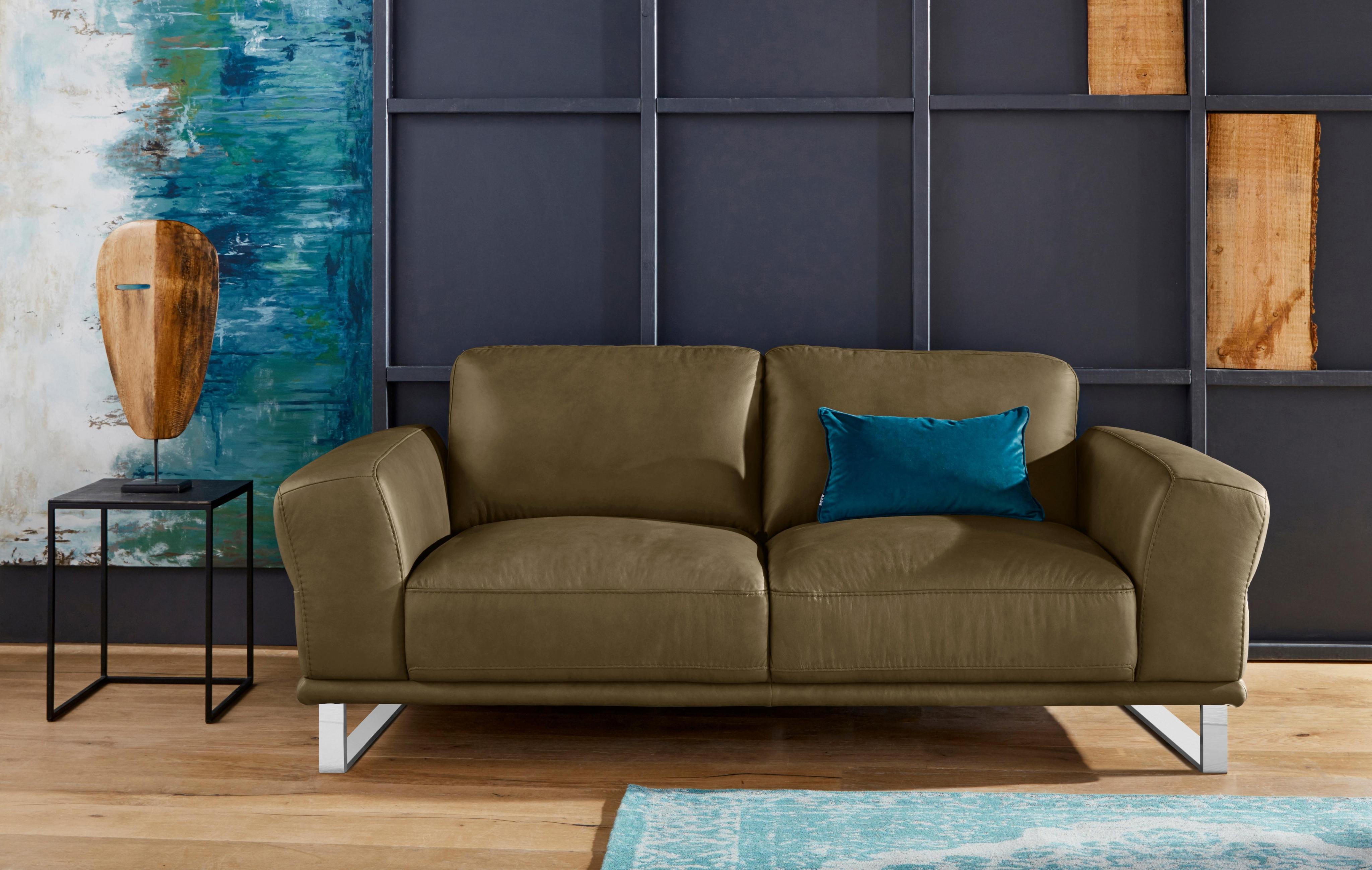 2-Sitzer W.SCHILLIG "montanaa", grün (camouflage z69), B:192cm H:78cm T:94cm, Sofas, 2-Sitzer, mit Metallkufen in Chrom glänzend, Breite 192 cm