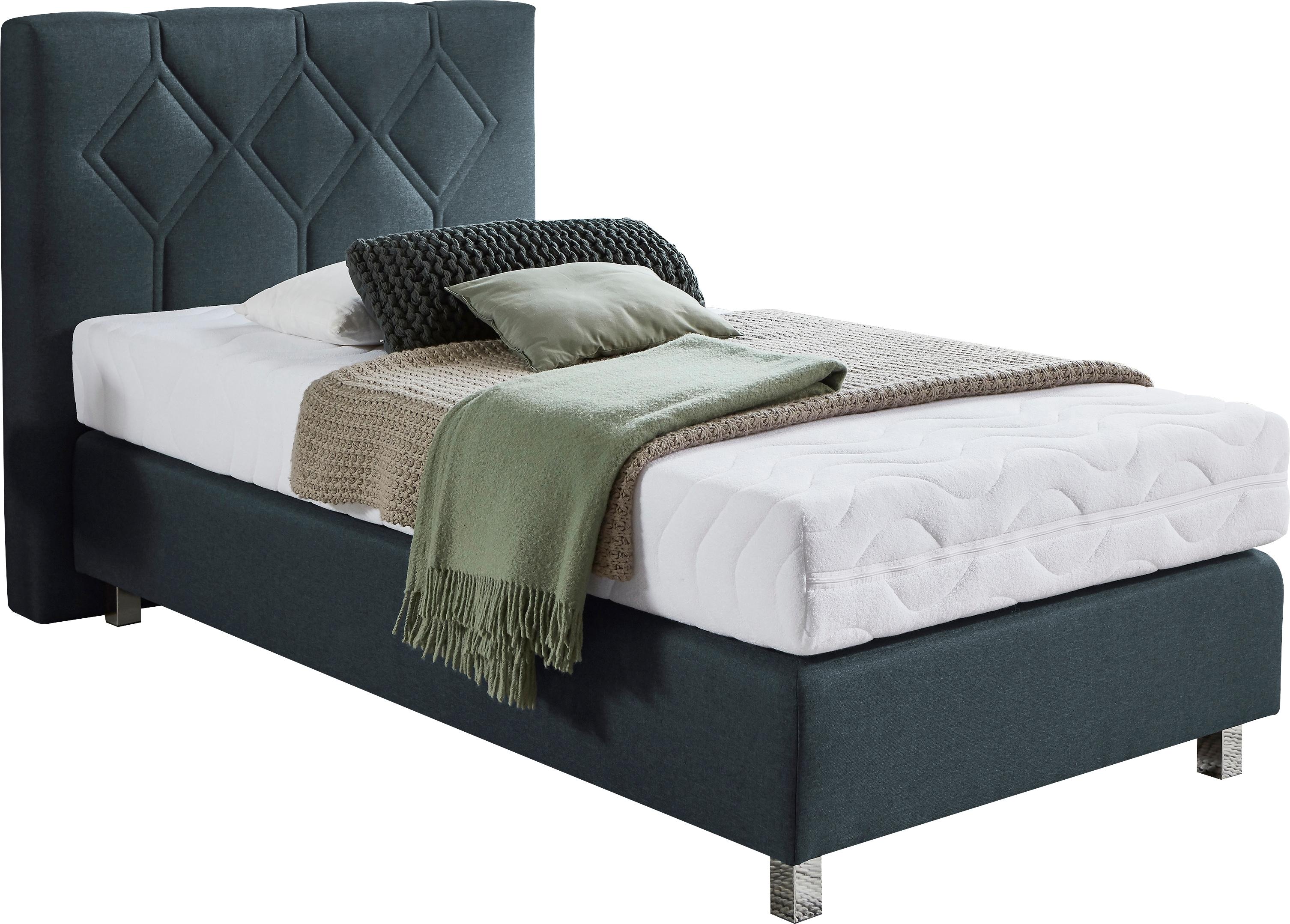 Boxspringbett "Phönix", grau (charcoal), B:115cm L:210cm, Bezug Bett: Microvelours (100% Polyester) oder Feinstruktur (100% Polyester);Bezug Bonnell-Federkernmatratze: 100% Polyester;Bezug Kaltschaummatratze: 100% Polyester;Bezug Tonnentaschenfederkernmatratze: 80% Baumwolle, 20%Polyester, WESTFALIA SCHLAFKOMFORT, Komplettbetten, Boxspringbett