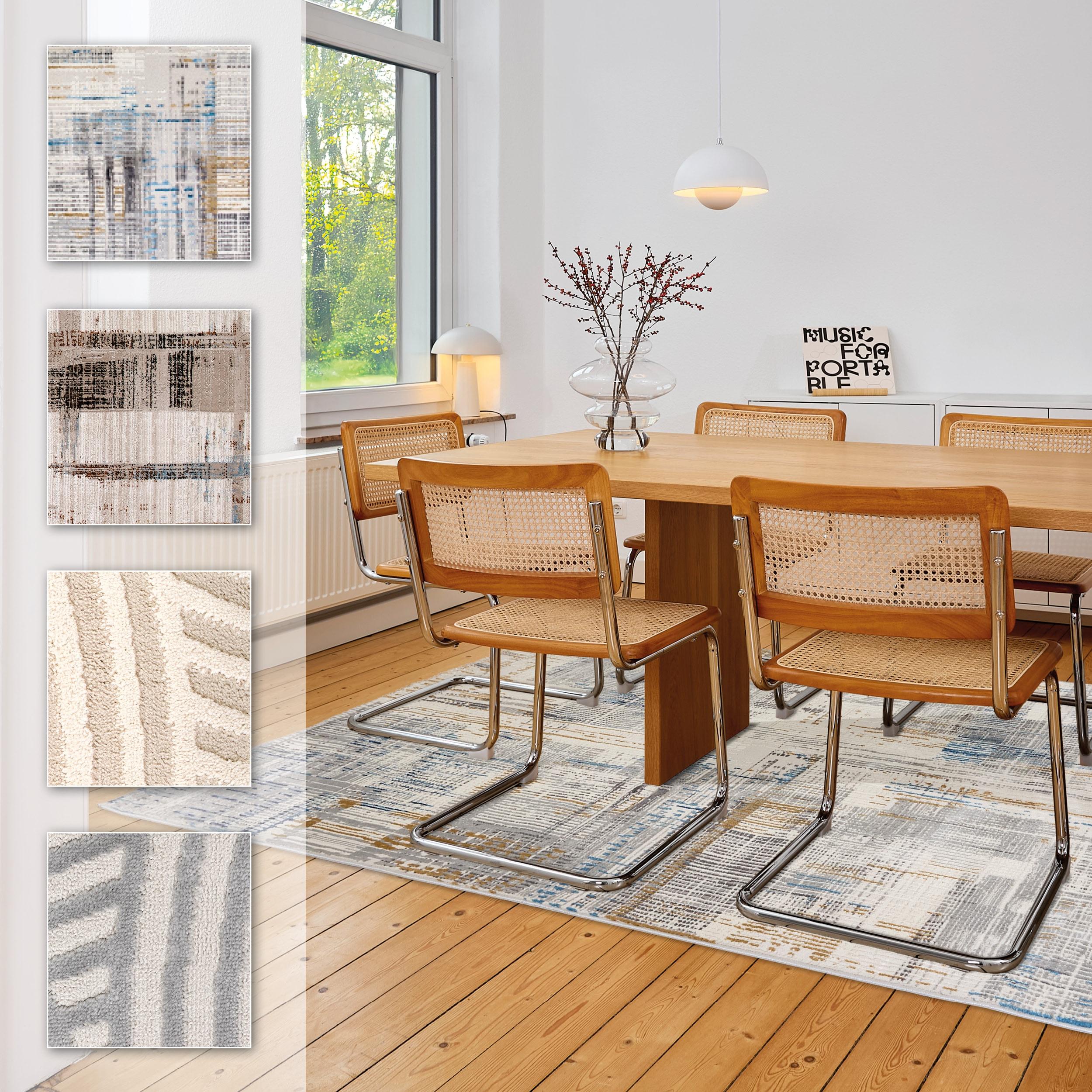 Teppich ASTRA "Jules 251", graubl, gelb, B:133cm H:8mm L:190cm, Kunstfaser, Teppiche, Teppich, Vintage, Hoch Tief, Kurzflor, Wohnzimmer, Schlafzimmer