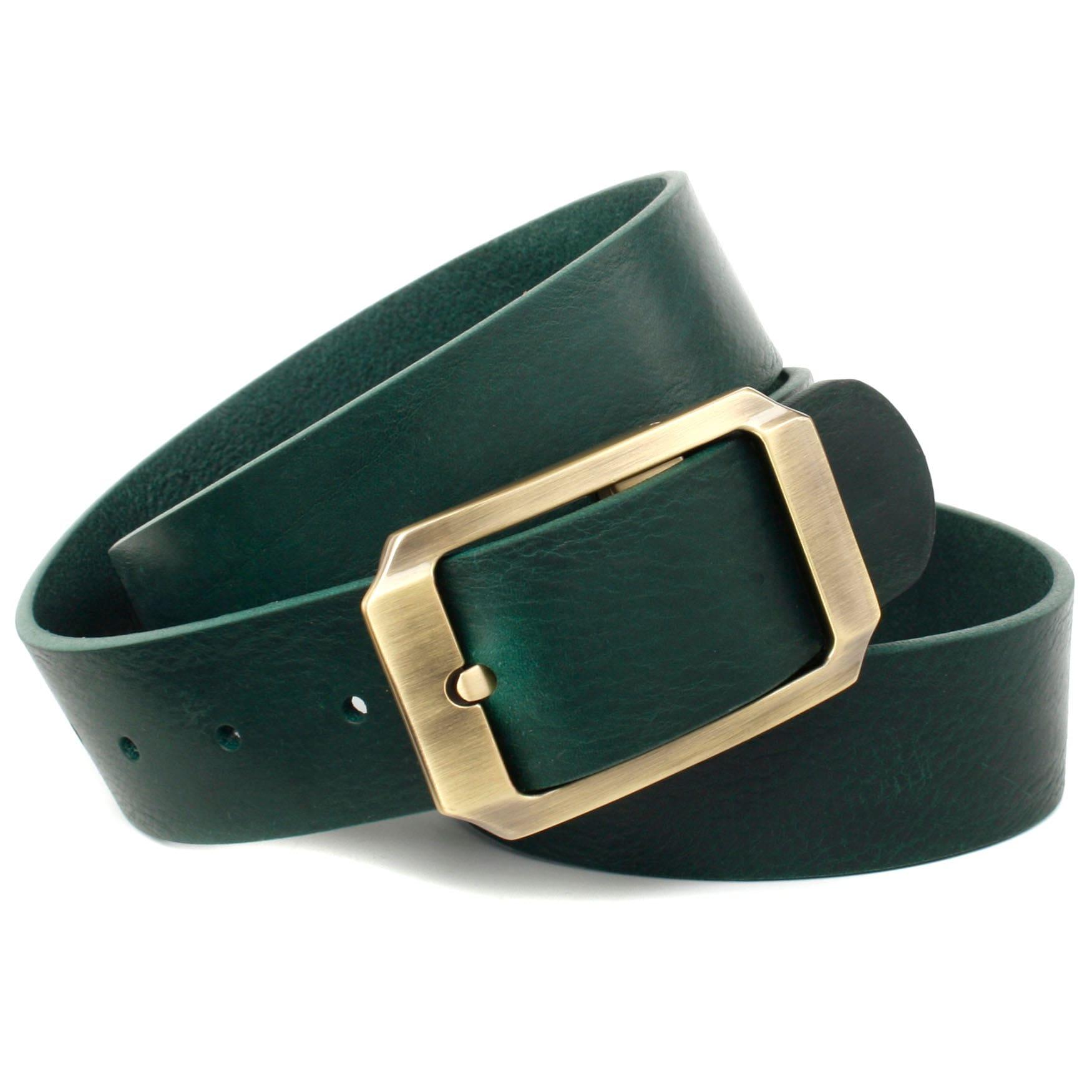 Ledergürtel ANTHONI CROWN, Herren, Gr. 90, grün, Leder, unifarben, Gürtel Ledergürtel, mit messingfarbener Schließe