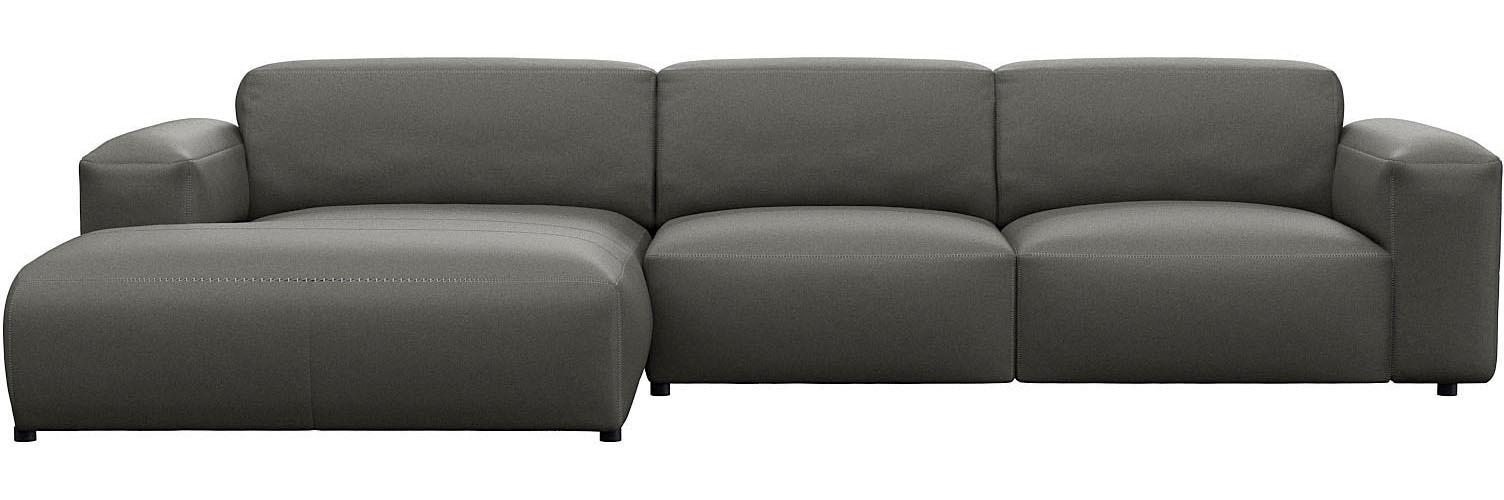Ecksofa FLEXLUX "Lucera bequem und komfortabel durch hochwertigen Sitzaufbau, L-Form", grau (warm mineral grau), B:319cm H:73cm T:171cm, 100% Echteder, Sofas, Ecksofa, modern & anschmiegsam, Kaltschaum, Stahl-Wellenunterfederung