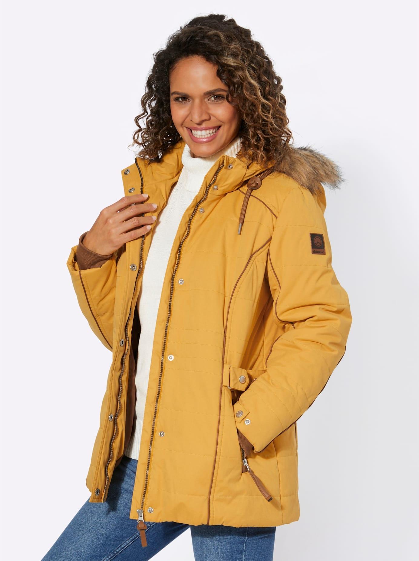 Steppjacke CASUAL LOOKS, Damen, Gr. 21, gelb (ocker), 50% Polyester, 37% Baumwolle, 13% Polyamid, Kunstpelz:80% Polyacryl, 20% Polyester, unifarben, Jacken Steppjacke