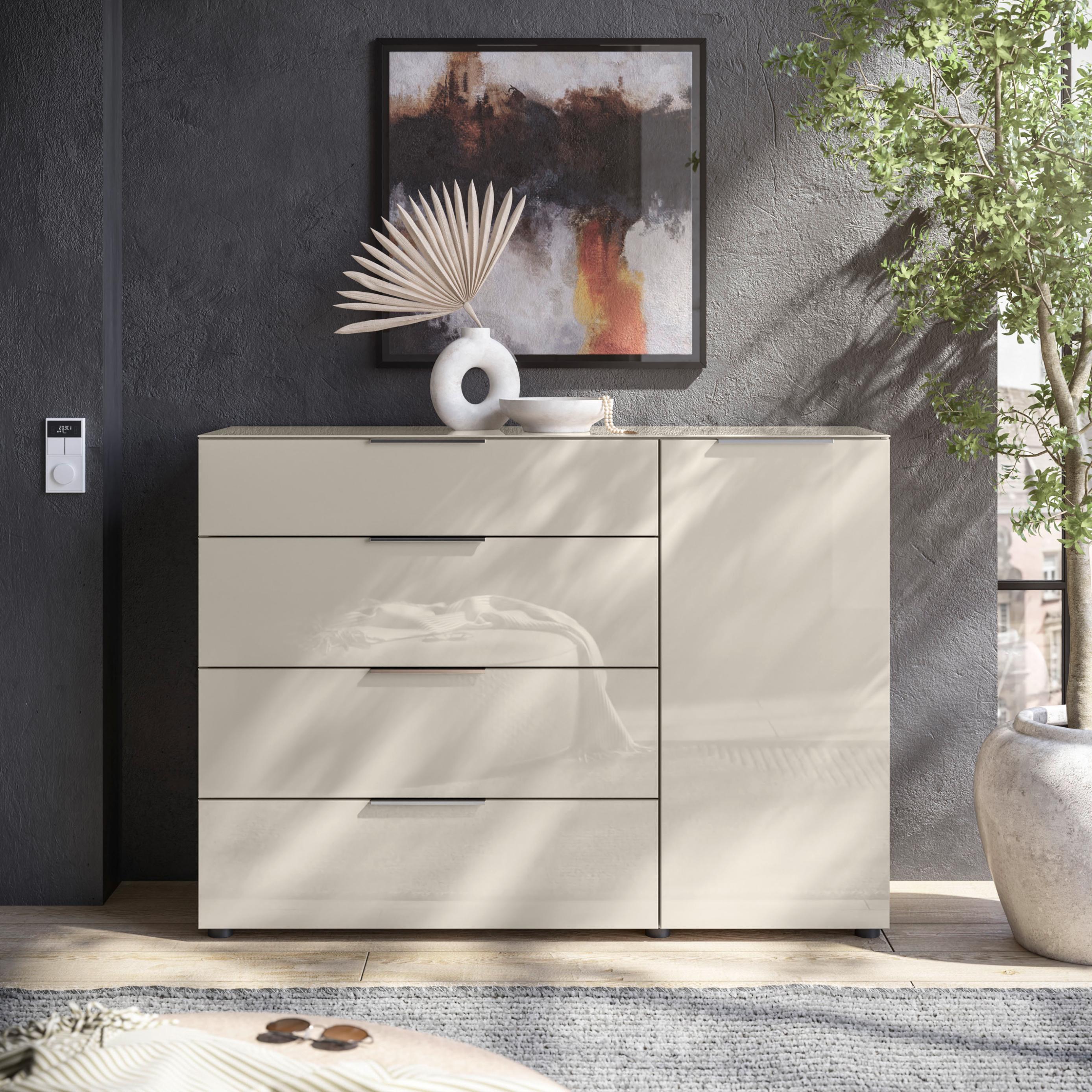 Kommode HBZ "Santorin, BxHxT 135x99x40 cm", beige (kaschmir), B:135cm H:99cm T:40cm, Holzwerkstoff, Sideboards, Kommode, Breite 135cm, Softclose für Türen und Schubkästen, Melaminbeschichtung