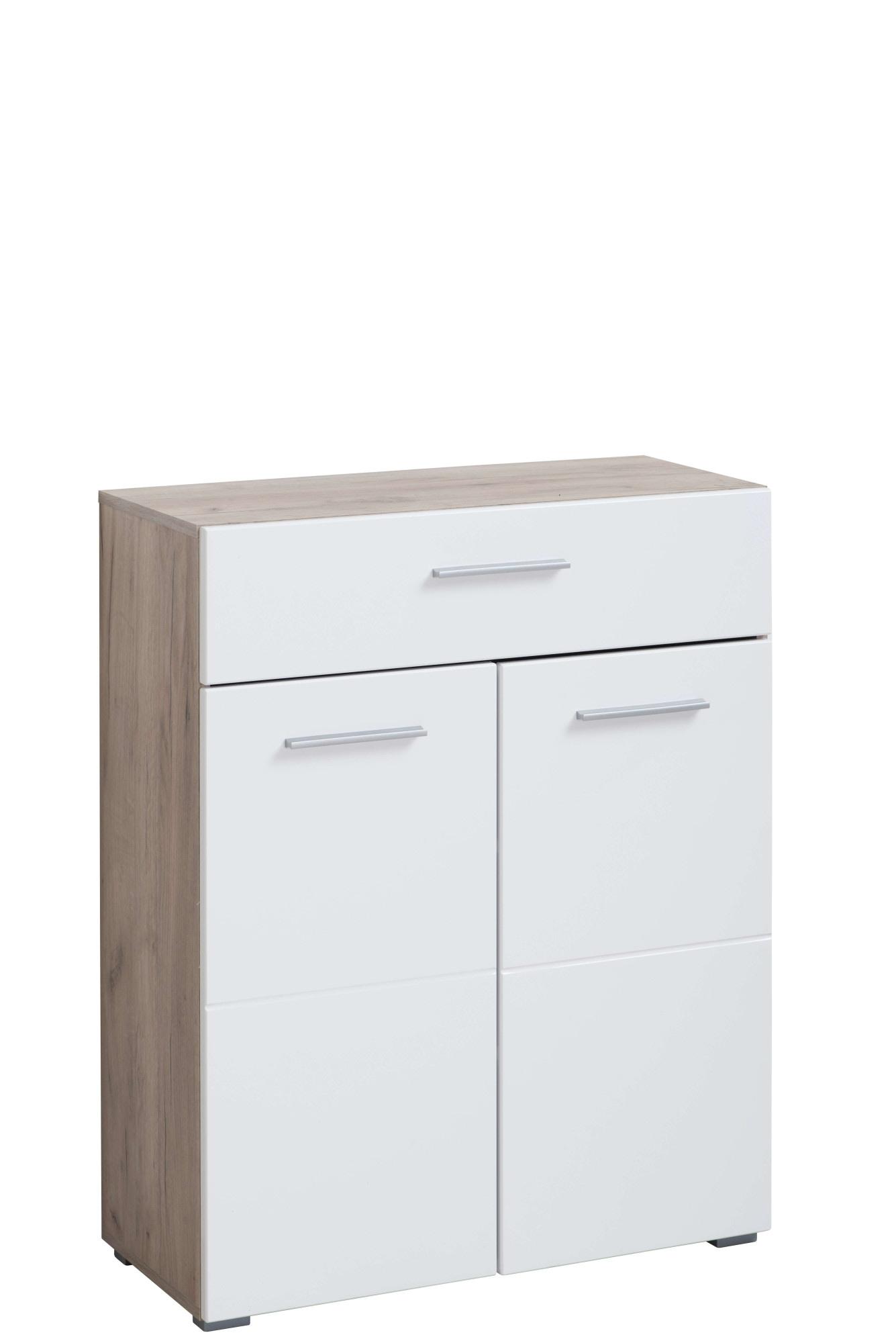 Schuhschrank HOME AFFAIRE "Beny, Schuhkommode, Schuhregal, mit einer Schublade, Höhe 98 cm", weiß (grau eiche, weiß hochglanz), B:79cm H:97,5cm T:35cm, Holzwerkstoff, Kunststoff, MDF, Metall, Schränke, Schuhschrank, Hochglanzfronten, 2 Türen, Breite 79 cm