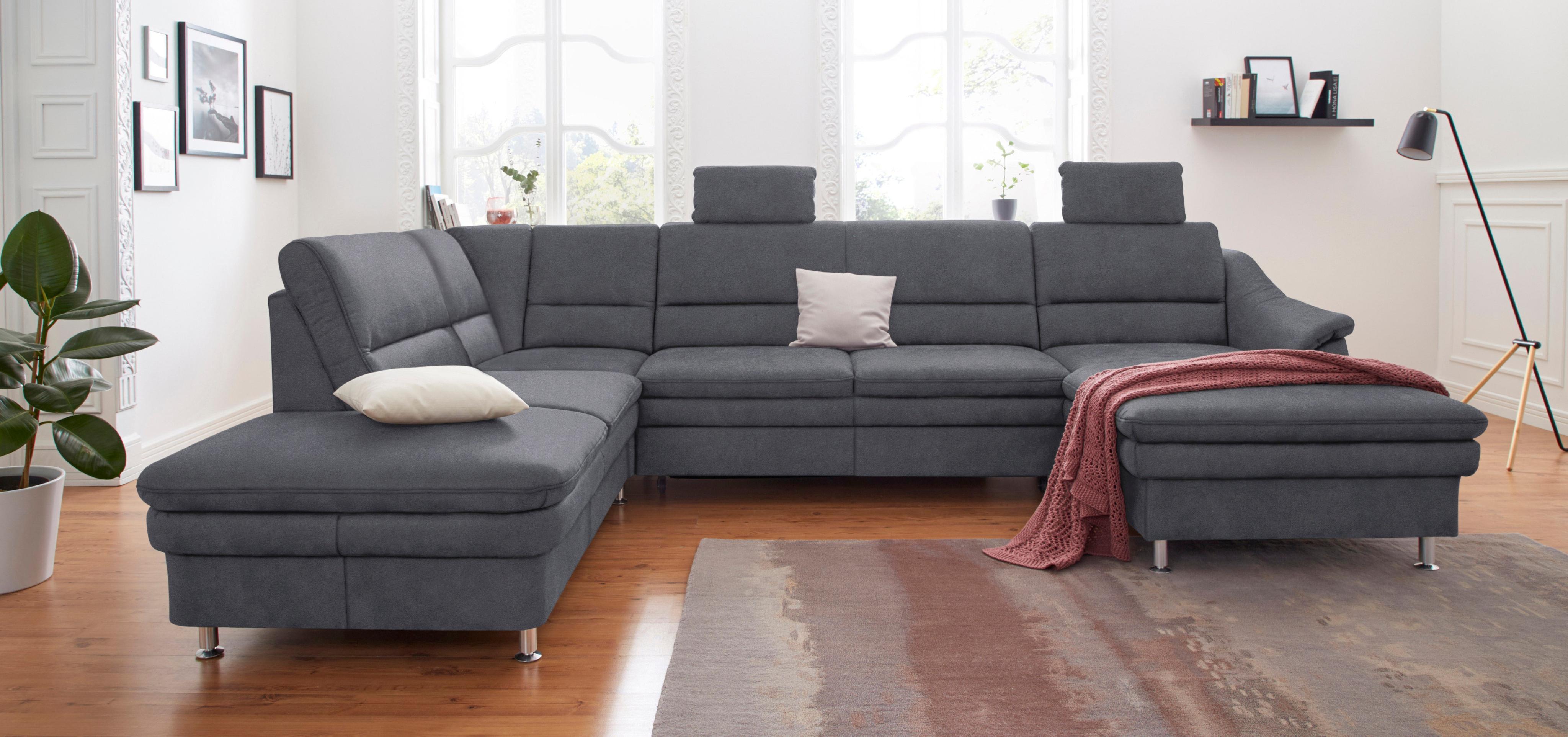 Wohnlandschaft SIT & MORE "Cardoso U-Form", grau (dunkelgrau), B:324cm H:90cm T:90cm, Luxus-Microfaser 1 (100% Polyester);Luxus-Microfaser 2 (100% Polyester);Luxus-Microfaser ALTARA NUBUCK (100% Polyester), Sofas, Wohnlandschaft, mit Federkern und Kopfstützen, mit Bettfunktion und Relaxfunktion