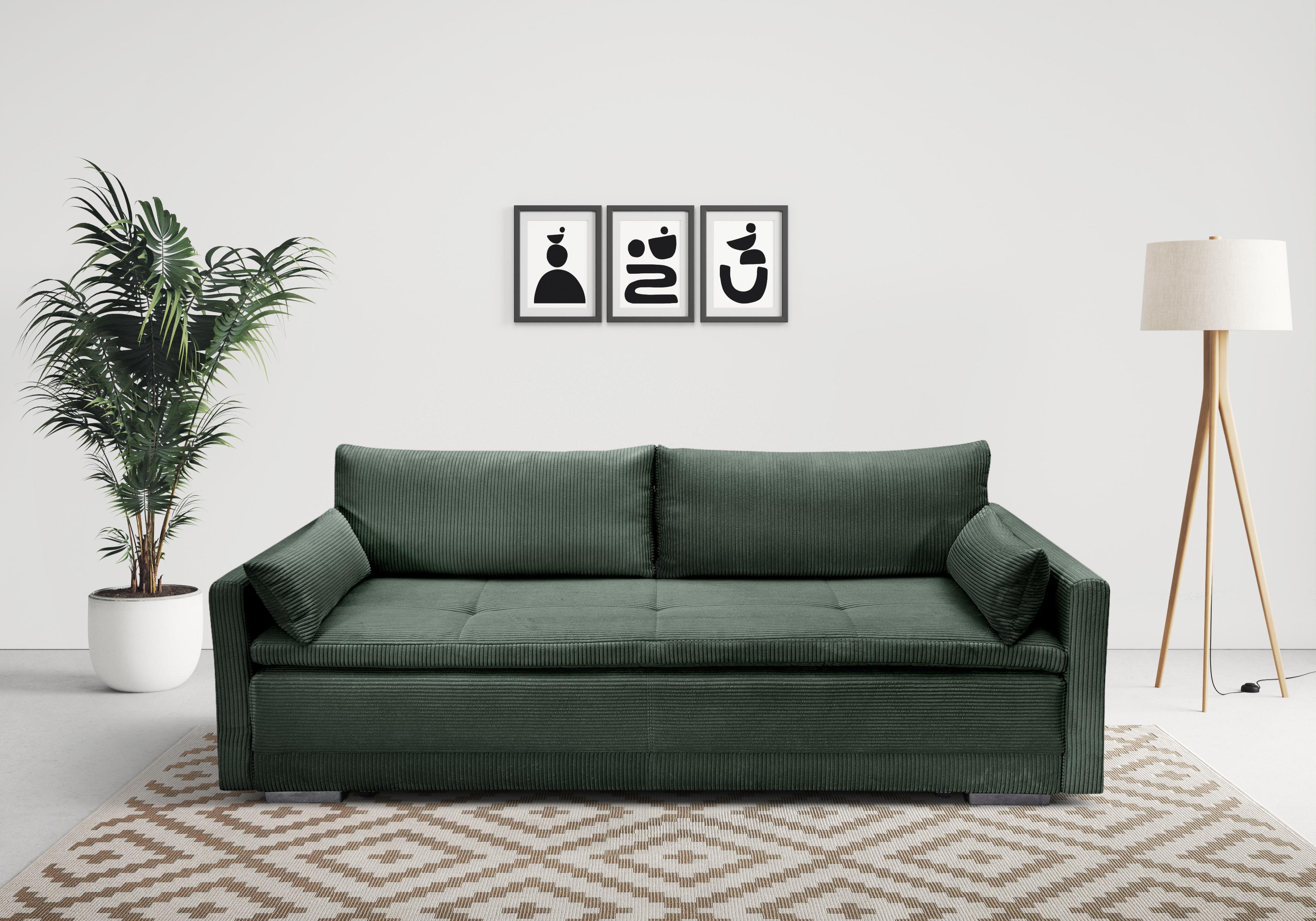 Schlafsofa HOME AFFAIRE "Andrea", grün, B:218cm T:96cm, 100%Polyester, Sofas, Schlafsofa, mit Boxspringaufbau, Bettfunktion & Bettkasten, Dauerschlafsofa