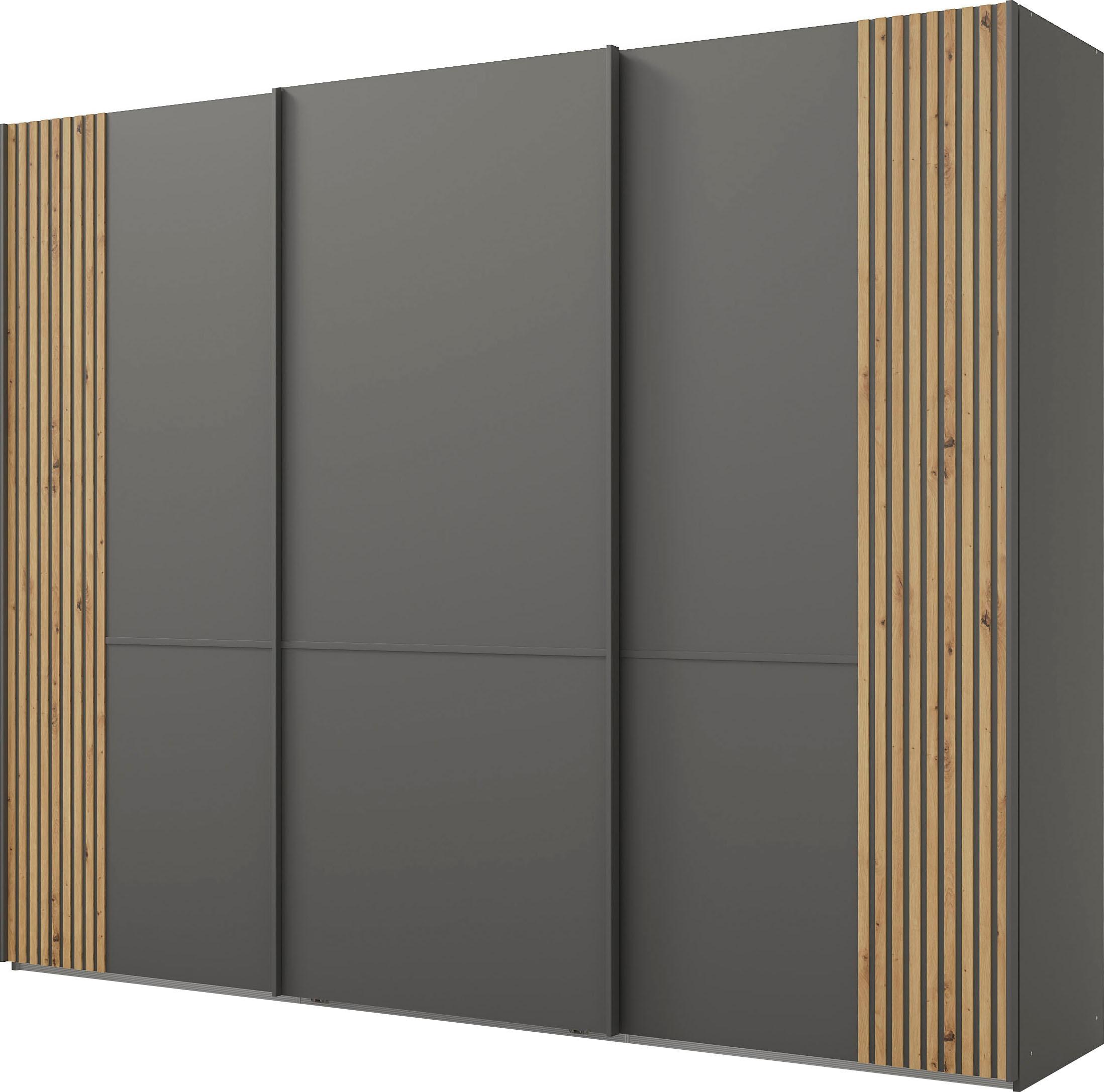 Schwebetürenschrank MUSTERRING "Isabelle", grau (graphit, dekor), B:295,2cm H:236cm T:67cm, Hartfaserplatte, Holzwerkstoff, Schränke, Schwebetürenschrank, Türen mit Lamellenoptik, verschiedene Größen und Farben, Höhe 236cm