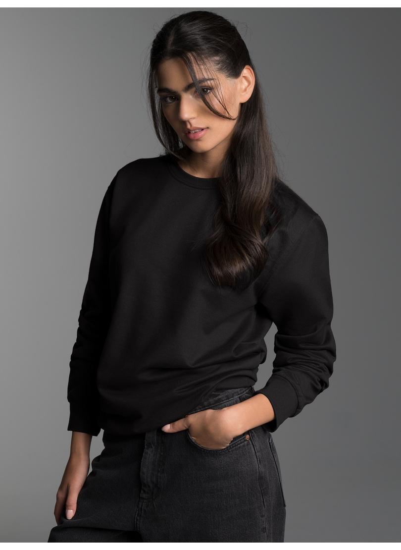 Sweatshirt TRIGEMA "TRIGEMA Sweatshirt", Damen, Gr. S, schwarz, Sweatware, 70% Baumwolle, 30% Polyester, Basic, lang, Rundhals, Sweatshirts Sweatshirt
