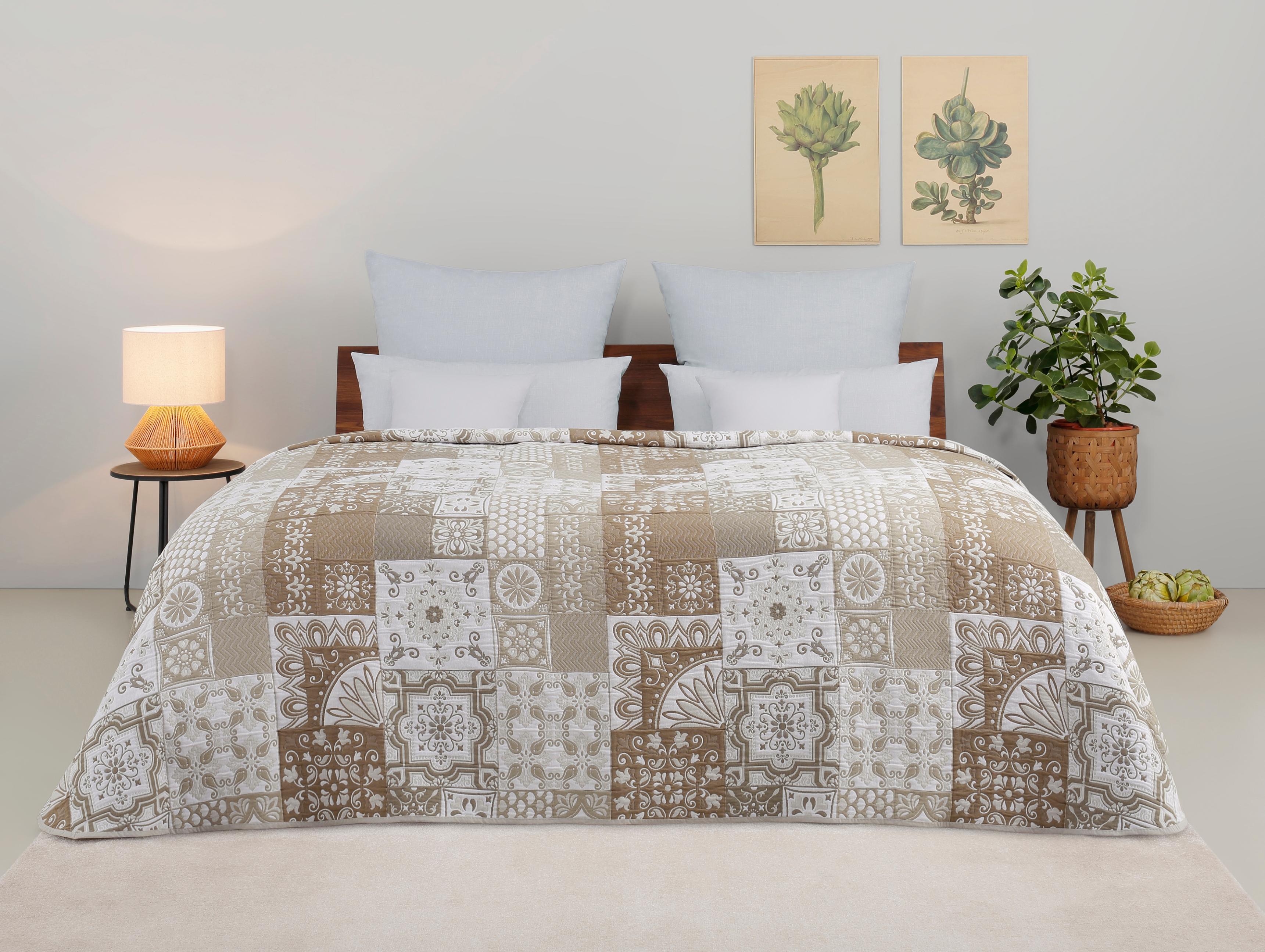 Tagesdecke OTTO HOME "Sofia", grau (taupe), B:140cm L:210cm, Mischgewebe, Tagesdecken, Tagesdecke, Tagesdecke in Patchwork-Design, für Kinder und Erwachsene