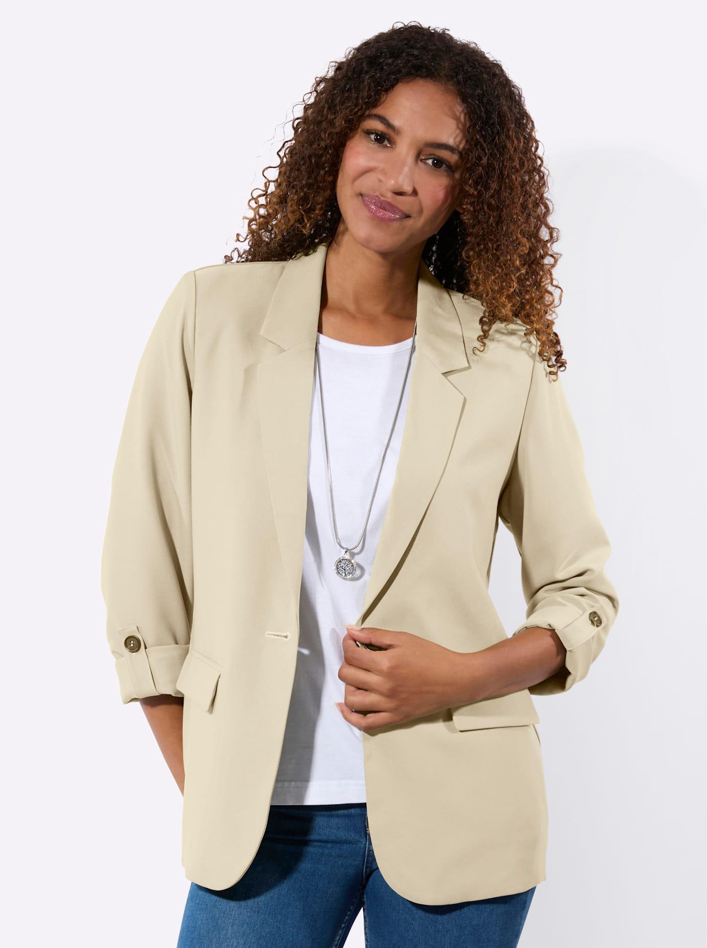 Blusenblazer INSPIRATIONEN "Blazer", Damen, Gr. 54, beige (sand), 94% Polyester, 6% Elasthan, Blazer Blusenblazer
