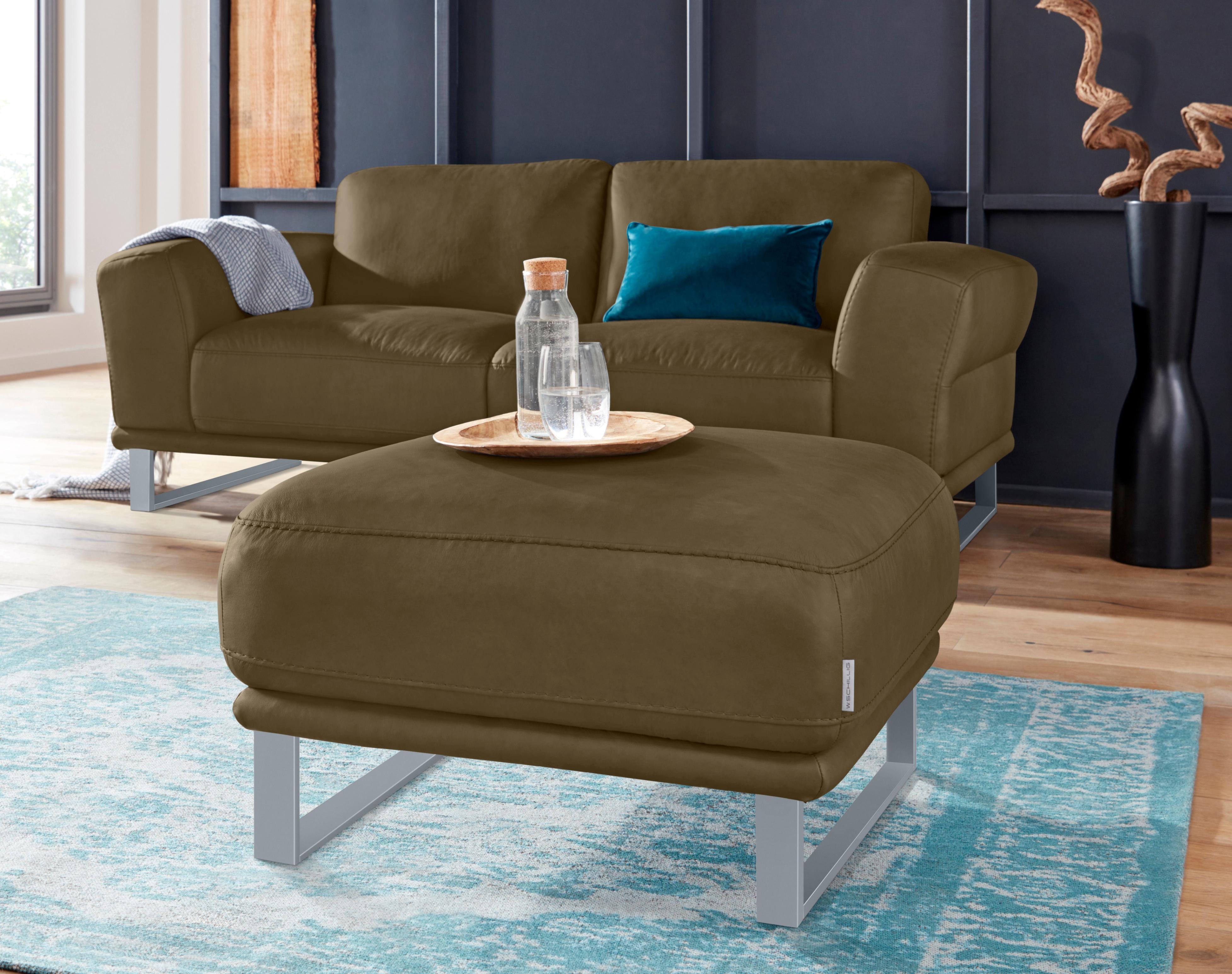 Hocker W.SCHILLIG "montanaa", grün (camouflage z69), B:71cm H:42cm T:71cm, Hocker, Hocker, mit Metallkufen in Silber matt, Breite 71 cm