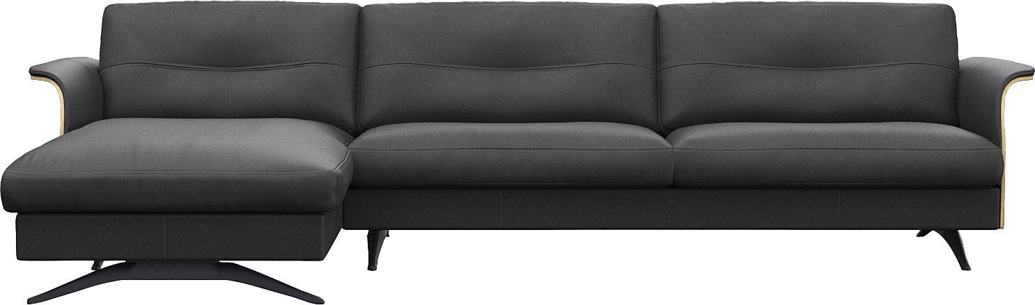 Ecksofa FLEXLUX "Glow, super bequem durch hochwertigem Sitzaufbau mit Federkern, L-Form", schwarz (deep schwarz), B:305cm H:81cm T:158cm, 100% Echteder, Sofas, Ecksofa, Modernes skandinavisches Design