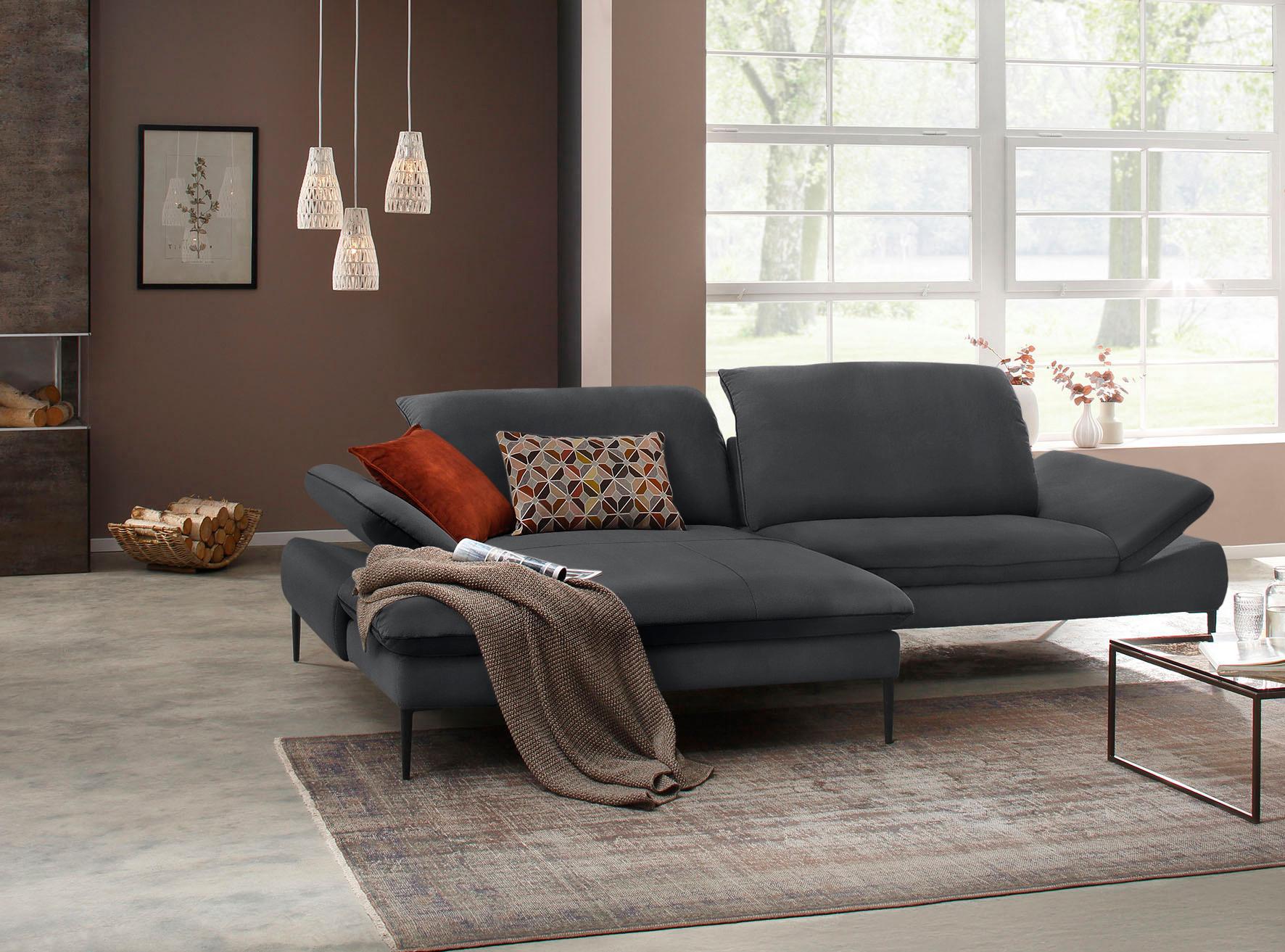 Ecksofa W.SCHILLIG "enjoy&MORE, Designsofa, elegant und bequem, L-Form", schwarz (schwarz z59), B:294cm H:87cm T:185cm, Chenille-Flachgewebe R66 (85% Polyester, 15% Nylon);Longlife Xtra-Leder Z59: Glattleder mit modischer Prägung. Hautstärke 0, 9 - 1, 1 mm;Stoff S37 (100% Polyester), Sofas, Ecksofa, Sitztiefenverstellung, Füße schwarz pulverbeschichtet, Breite 294 cm
