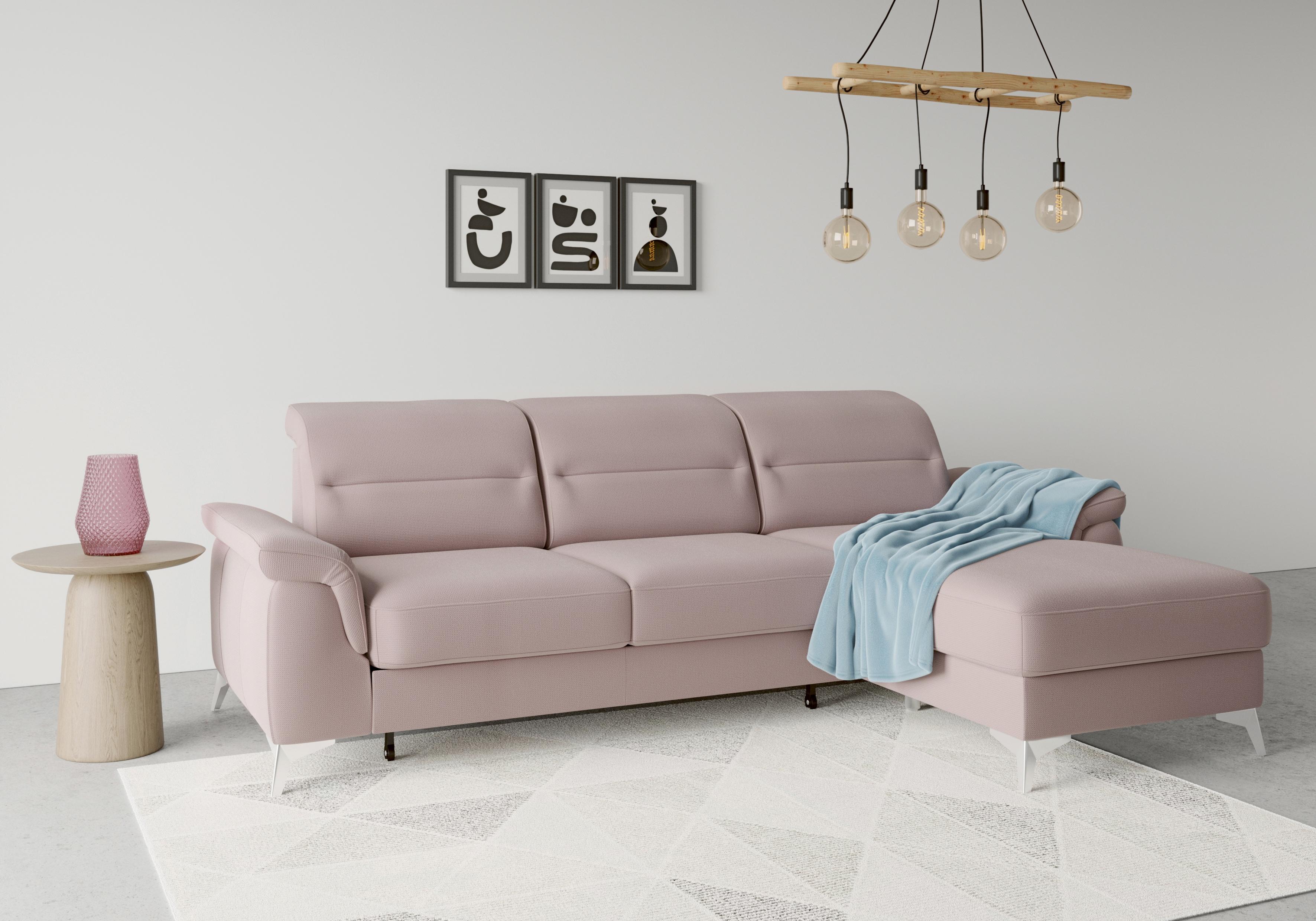 Ecksofa SIT & MORE "Sinatra L-Form", lila (flieder), B:258cm H:85cm T:170cm, 90% Polyester, 10% Polyamid, Sofas, Ecksofa, mit Recamiere, optinal mit Kopfteilverstellung und Armteilfunktion