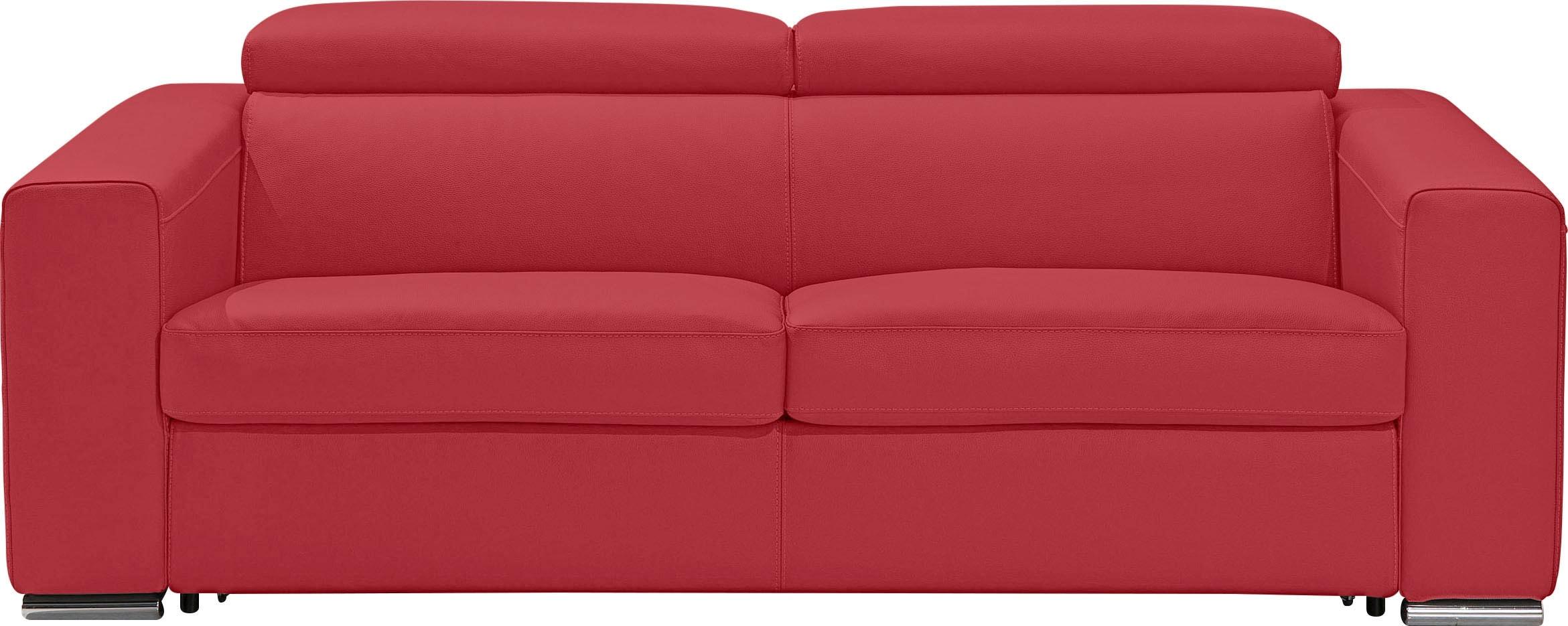Schlafsofa EGOITALIANO "Cabiria, Design und super Sitz- und Liegekomfort", rot (ruby), B:226cm H:97cm T:103cm, Sofas, Schlafsofa, Sofa inkl. Schlaffunktion, Kopfteile verstellbar, mit Metallfüßen