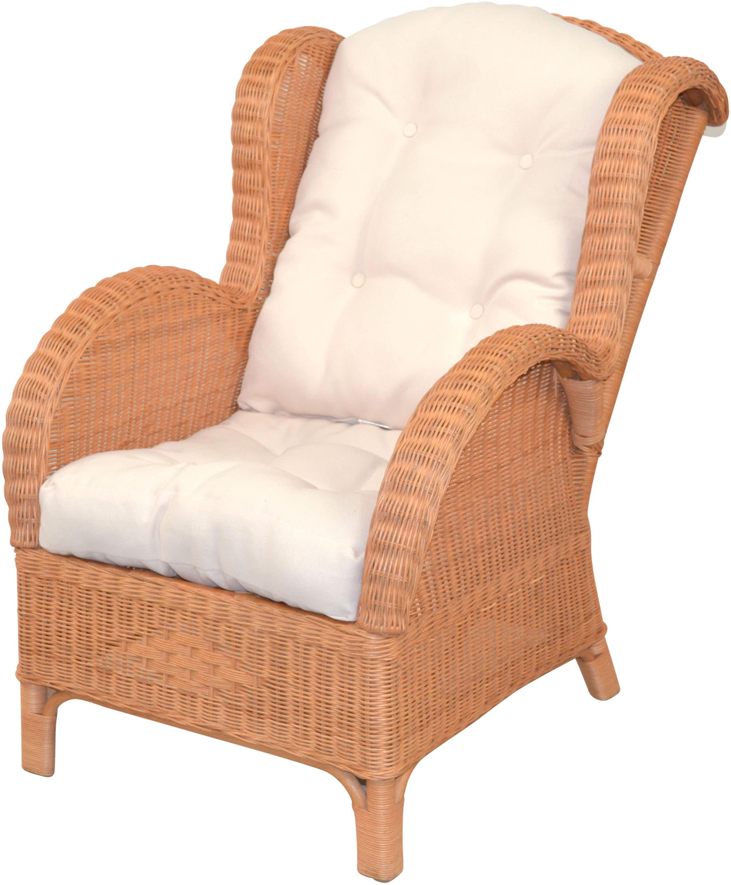 Ohrensessel, gelb (honigfarben), B:66cm H:96cm T:89cm, HOFMANN LIVING AND MORE, Sessel, Ohrensessel, Handgeflochten