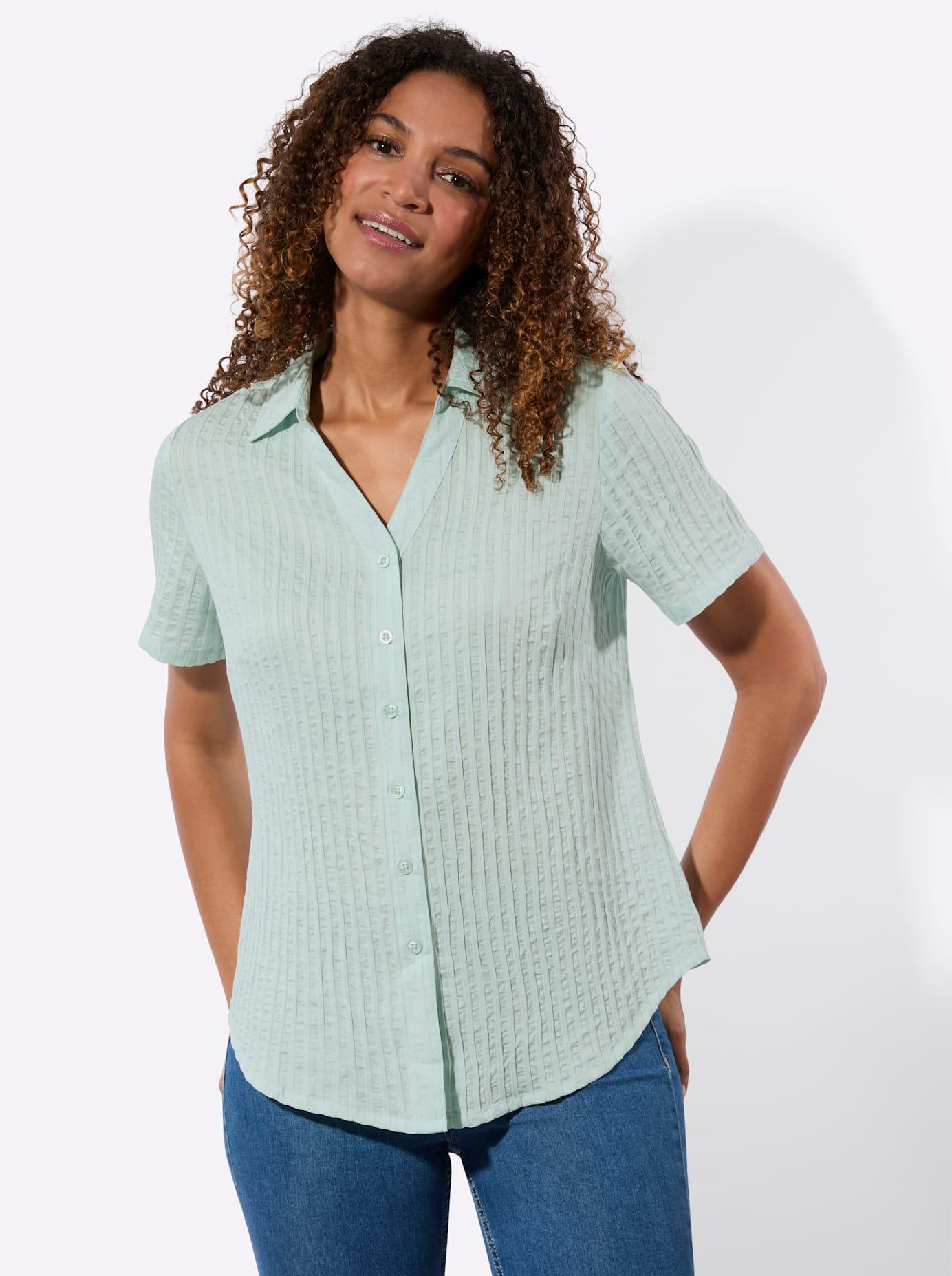Hemdbluse CASUAL LOOKS, Damen, Gr. 38, kalkmint, gestreift, 81% Viskose, 19% Polyamid, unifarben, Blusen Hemdbluse