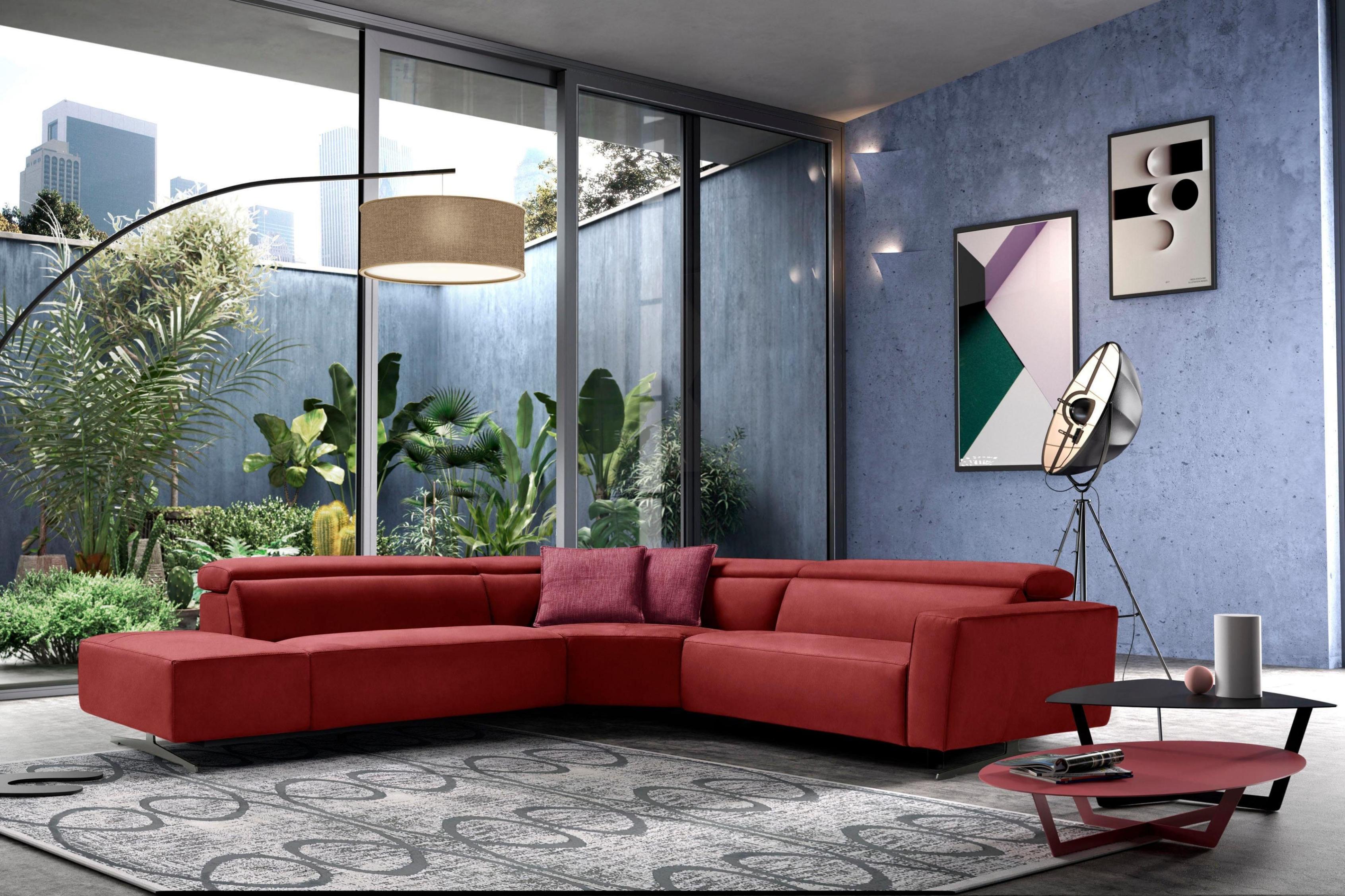 Ecksofa EGOITALIANO "Stefanie-e, Designsofa der Extraklasse, bequem mit hohem Sitzkomfort", rot (marsala), B:314cm H:96cm T:284cm, Luxus-Micofaser Lederoptik (100% Polyester) ist ein neues technisches Gewebe mit einem visuellen und taktilen Aspekt, der dem Nubuk sehr nahe kommt, mit innovativen Eigenschaften. Seine außerordentliche Weichheit kommt von einem exklusiven Produktionsprozess, der Unrei