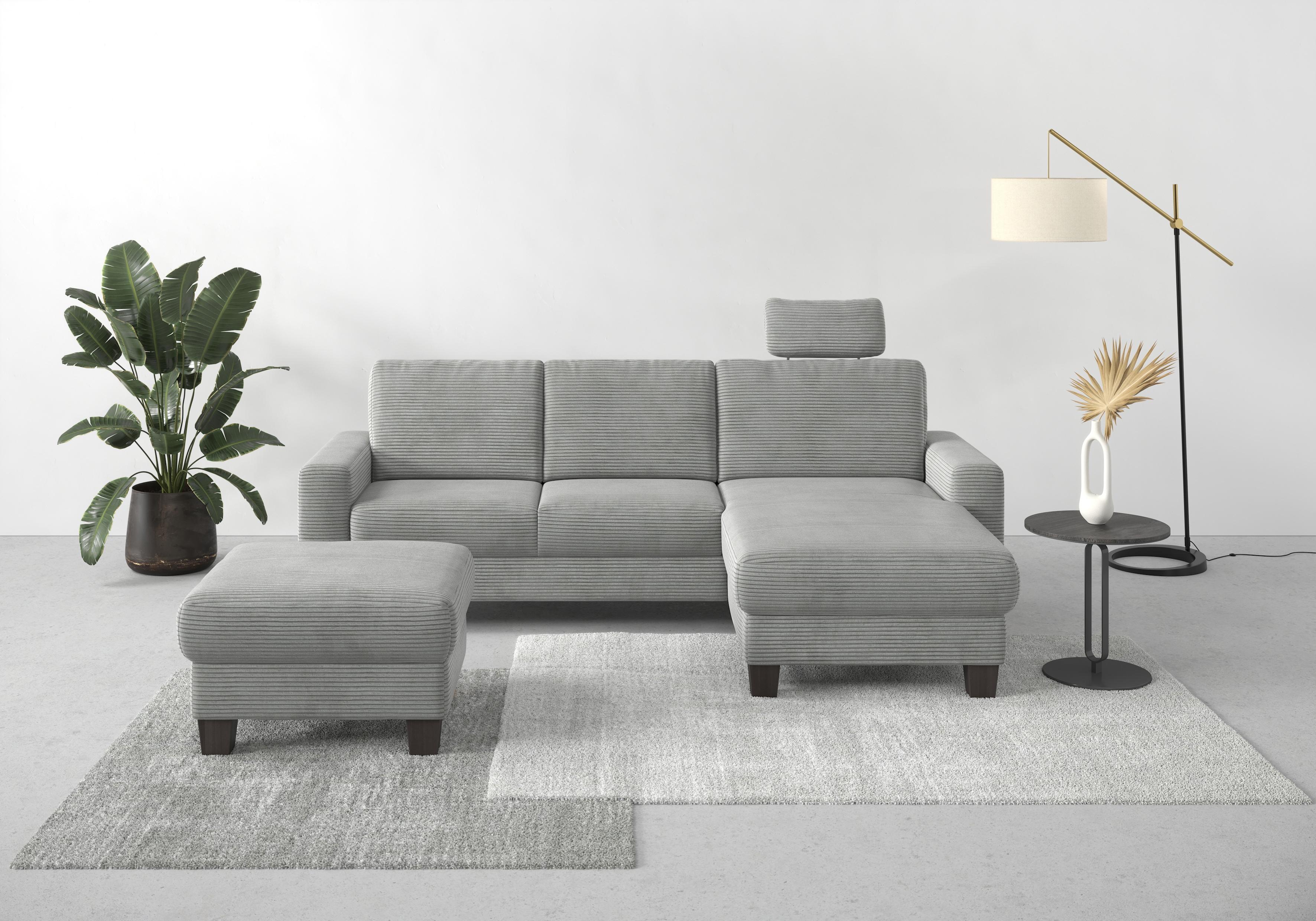 Ecksofa HOME AFFAIRE "Summer L-Form", silber, B:249cm H:91cm T:164cm, 100% Polyester, Sofas, Ecksofa, mit Recamiere, mit oder ohne Bettfunktion und Bettkasten, Cord-Bezug