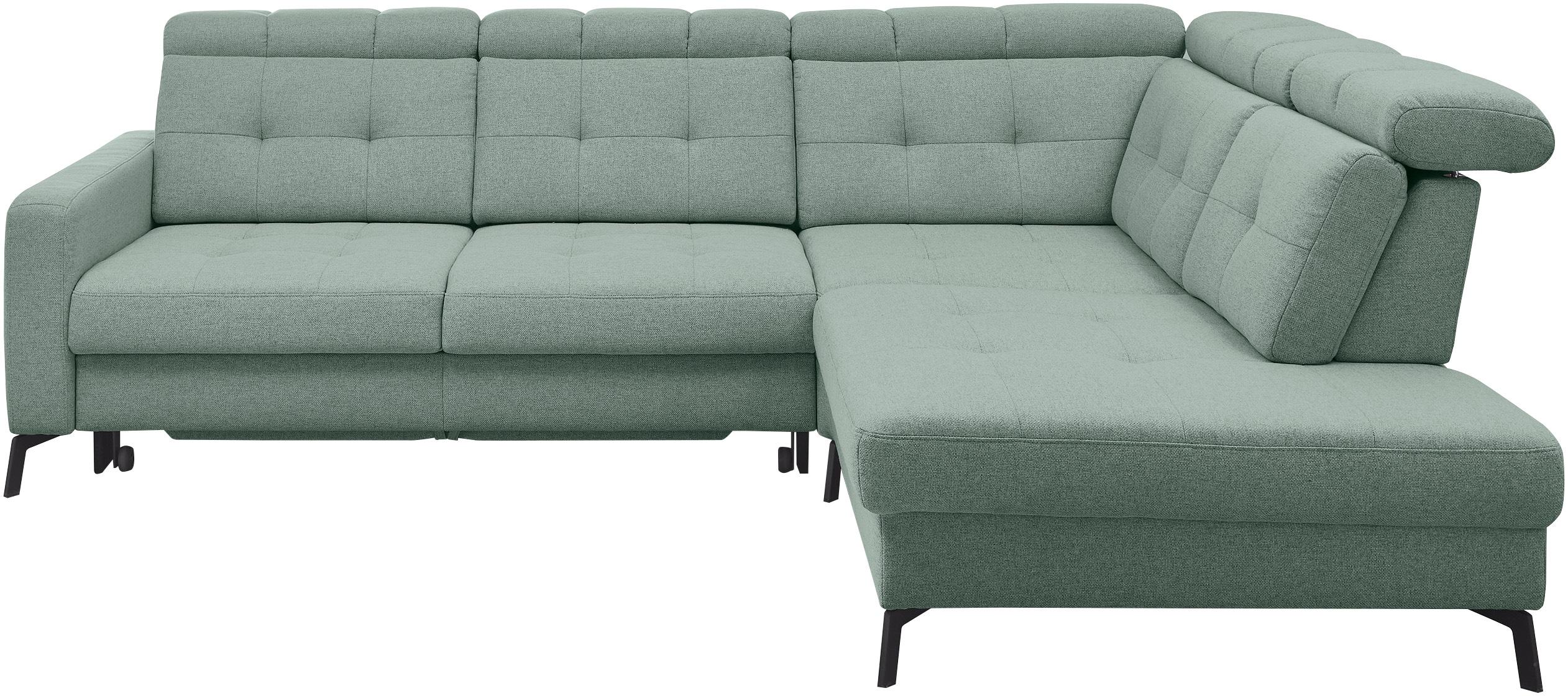 Ecksofa MUSTERRING "MR 4615", grün (mint), B:272cm H:84cm T:214cm, 100% Polyester, Sofas, Ecksofa, mit Kopf- und Rückenverstellung, Metallfuß schwarz, Maße 272 x 214 cm