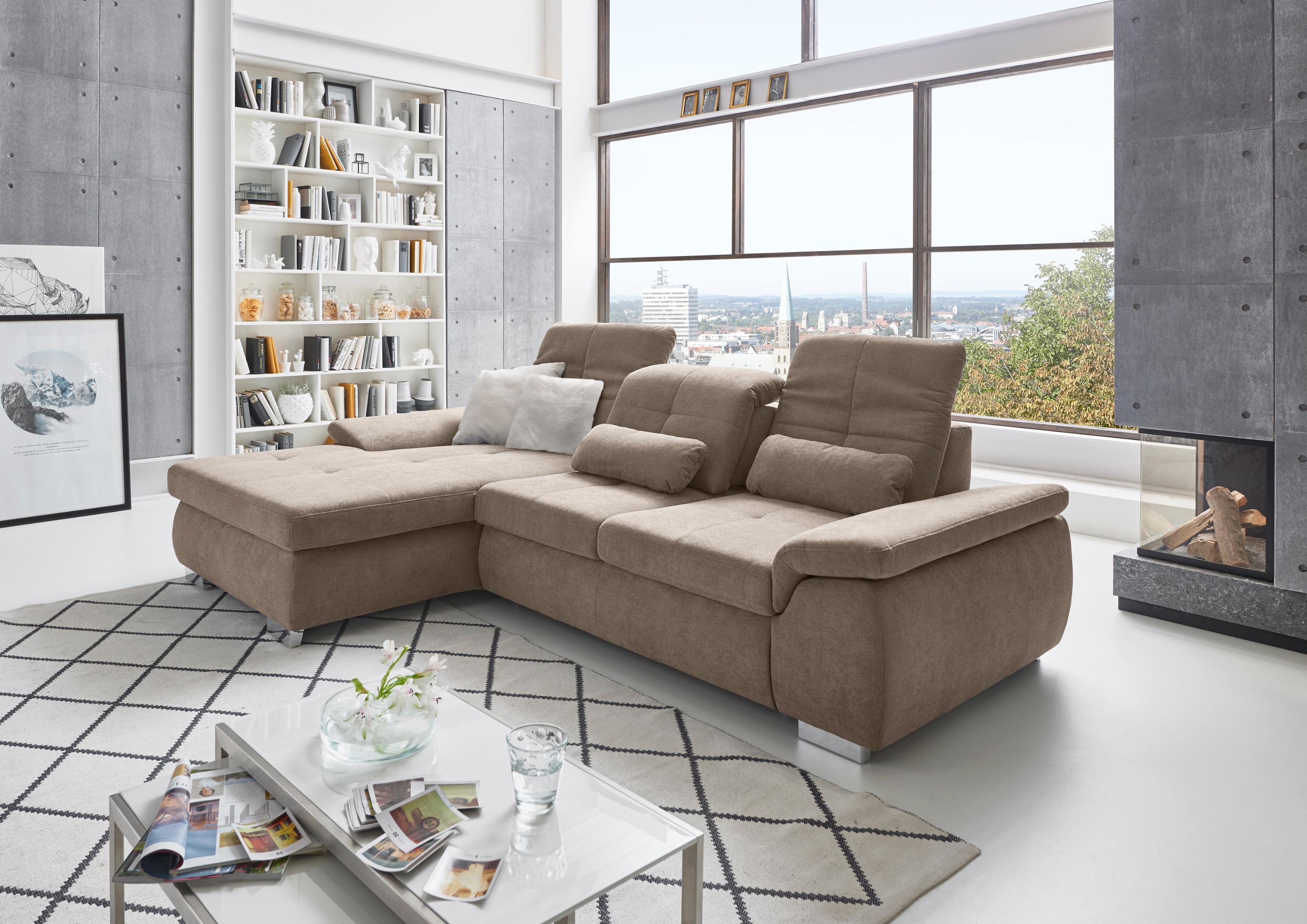 Ecksofa DIE PLANBAR "MP-IN16037 L-Form mit Kaltschaum-Polsterung", braun (mandel), B:289cm H:85cm T:195cm, 100% Polyester, Sofas, Ecksofa, mit Sitztiefenverstellung & Zierkissen